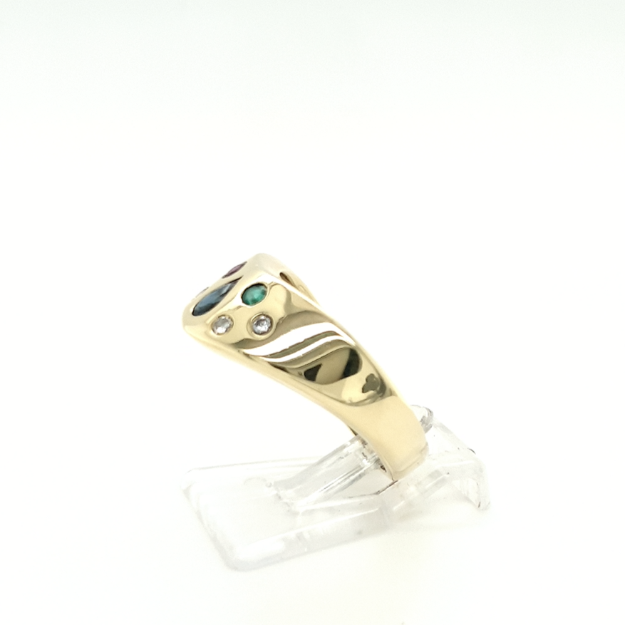 Goldring mit Brillanten 585 Gelbgold und Farbsteinen Gr. 55