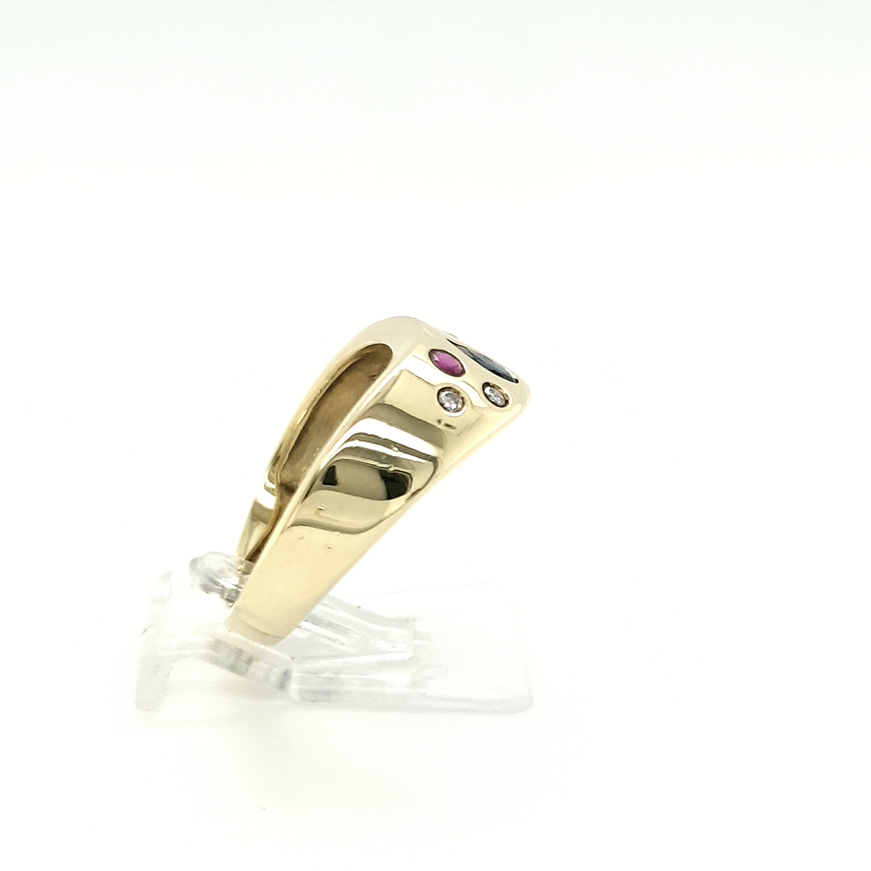 Goldring mit Brillanten 585 Gelbgold und Farbsteinen Gr. 55