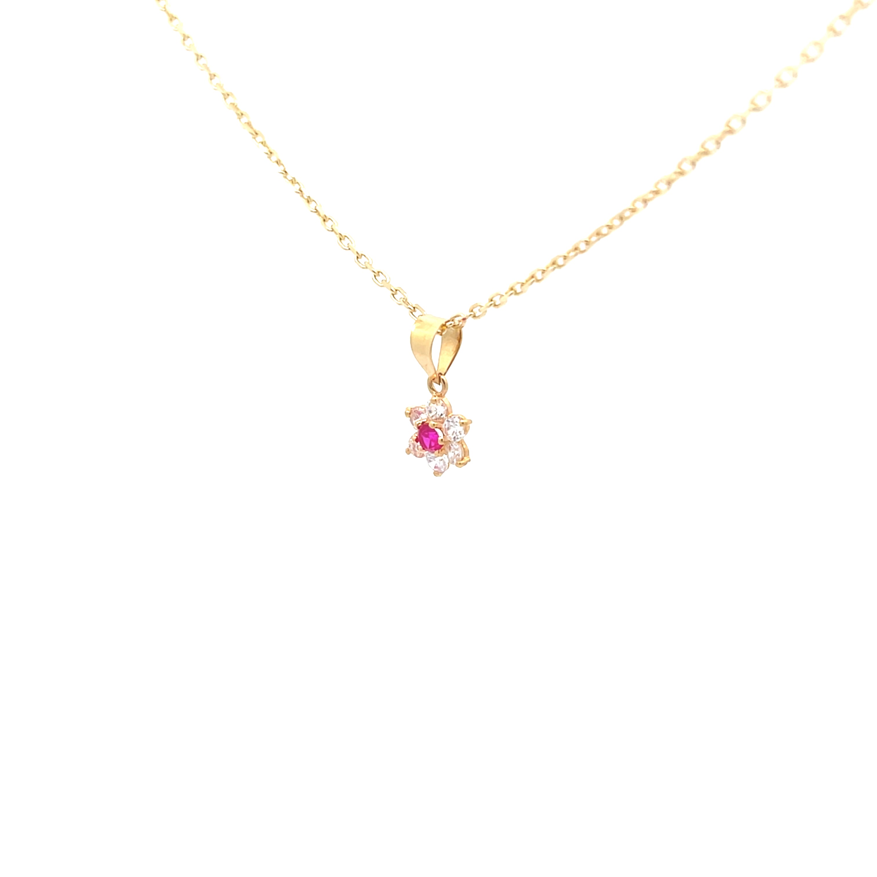 Blumen Kette mit Farbstein rosa Gelb Gold 585 14 Karat