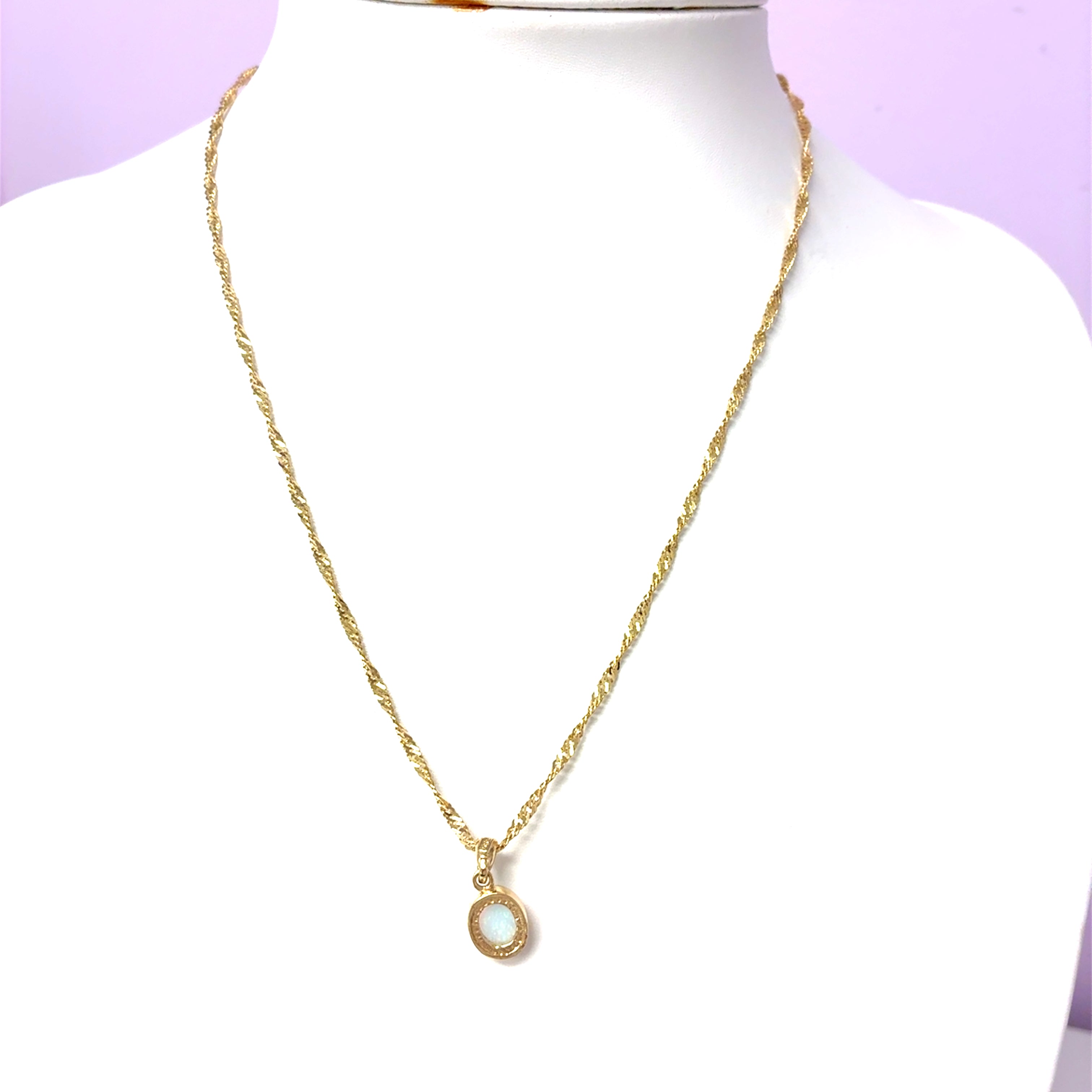 Kette Gelb Gold 585 Anhänger Opal Zirkonia Damen