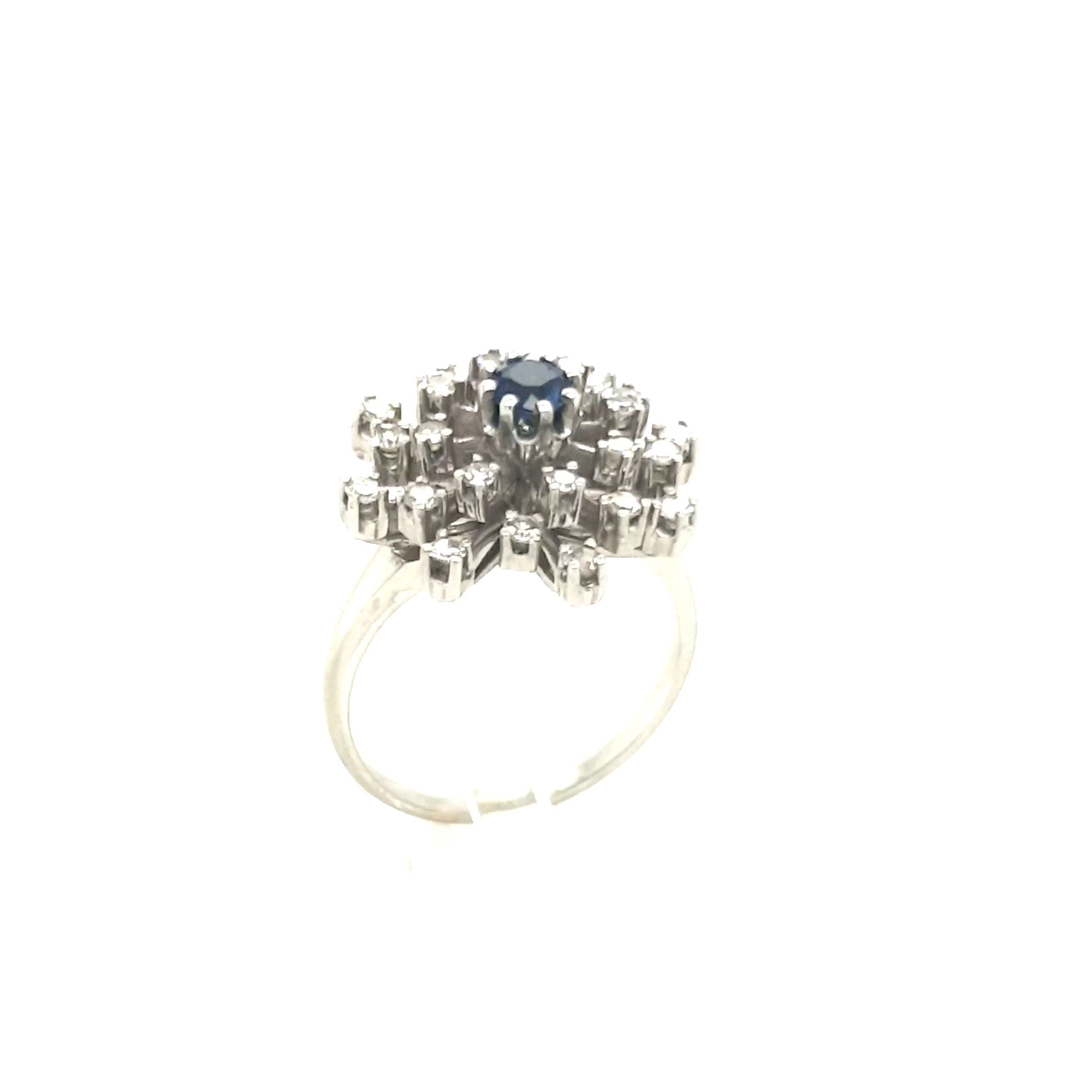 Saphir Brillant Ring Weißgold 585 14kt Gr. 56 mit 24 Brillanten