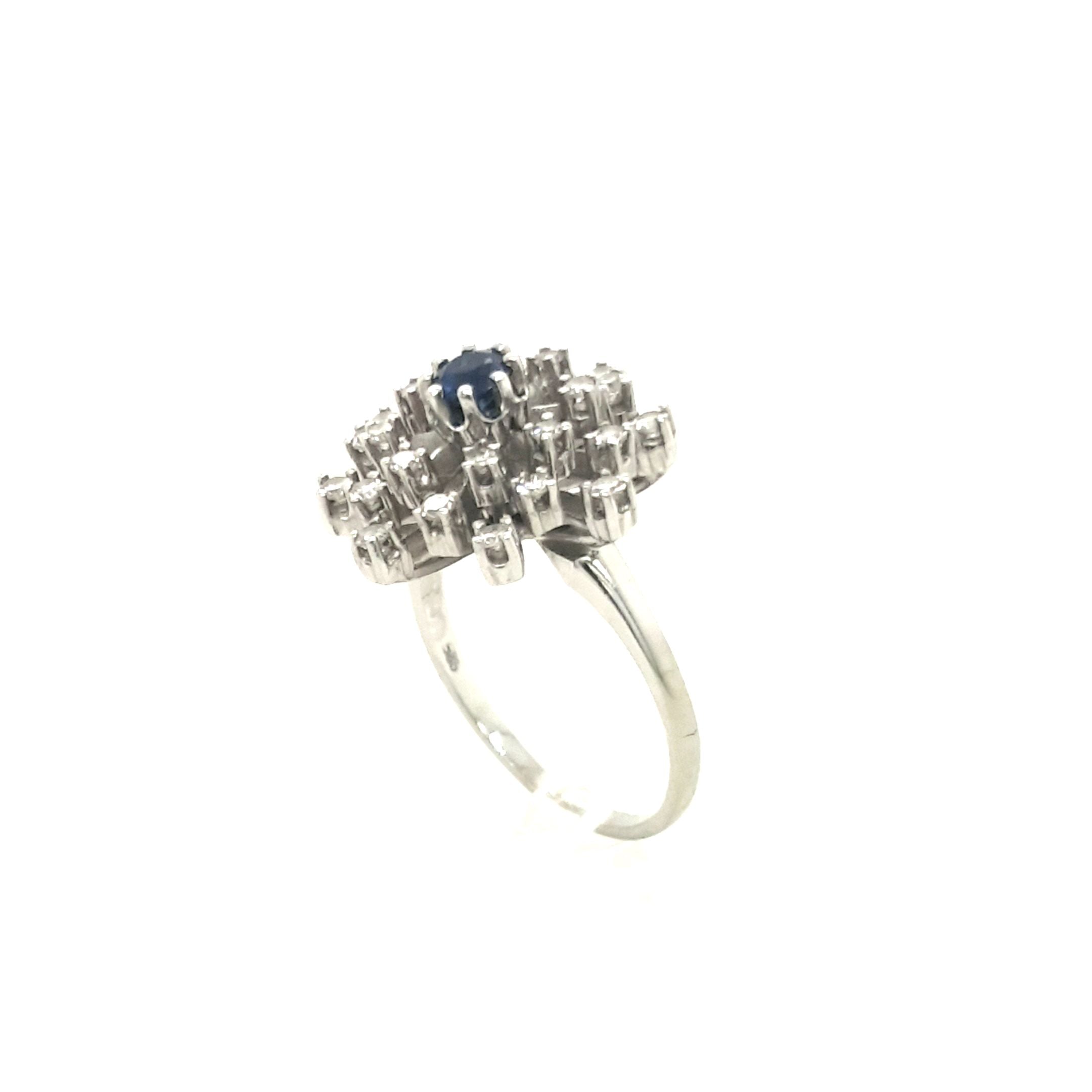 Saphir Brillant Ring Weißgold 585 14kt Gr. 56 mit 24 Brillanten