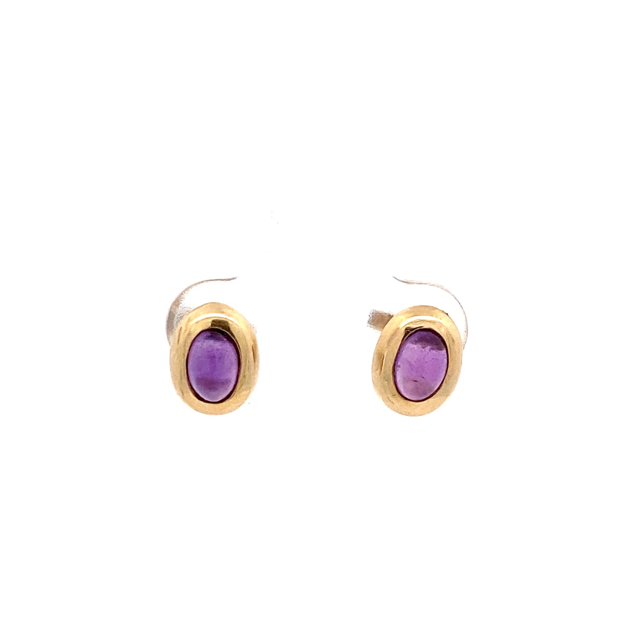 Ohrringe Gelb Gold 585 14 Karat mit Farbstein lila violett