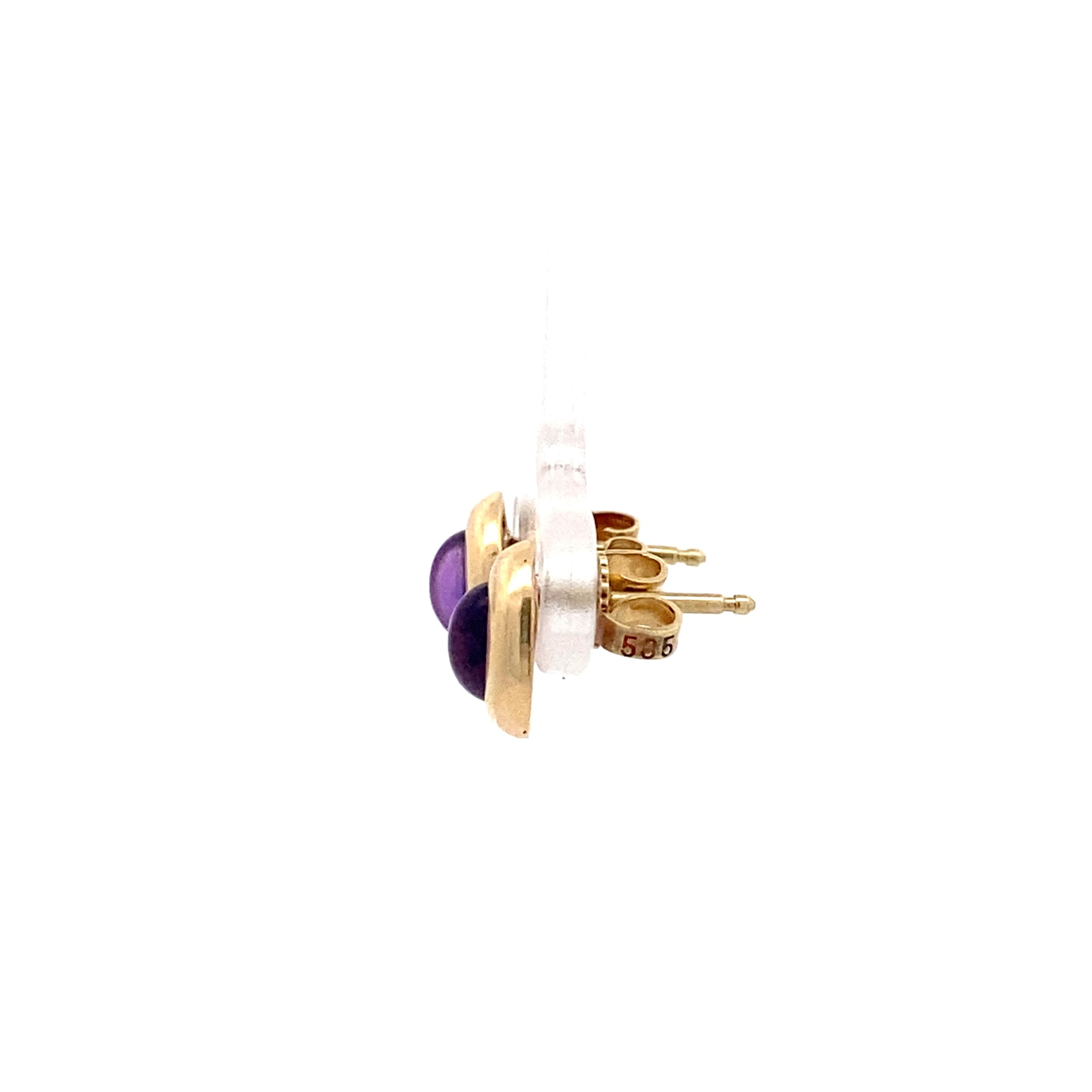 Ohrringe Gelb Gold 585 14 Karat mit Farbstein lila violett
