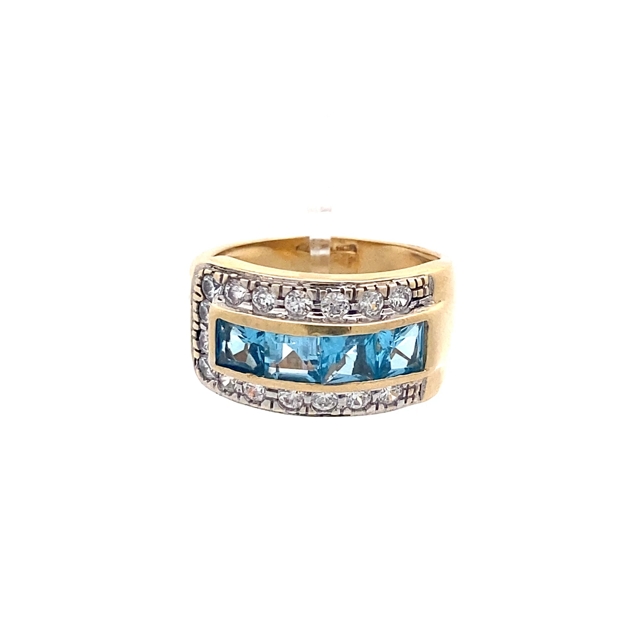 Ring Gelb Gold mit Farbsteinen blau und Zirkonia 750 18 Karat