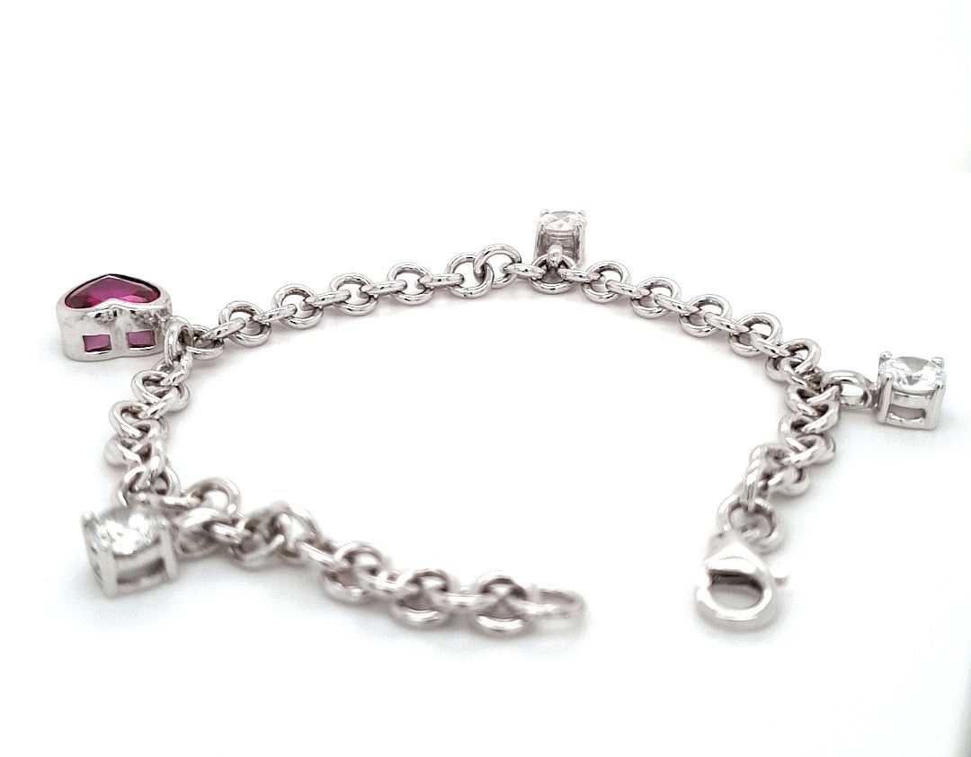 Armband Silber Damen Zirkonia Schmuckstein Herz Pink