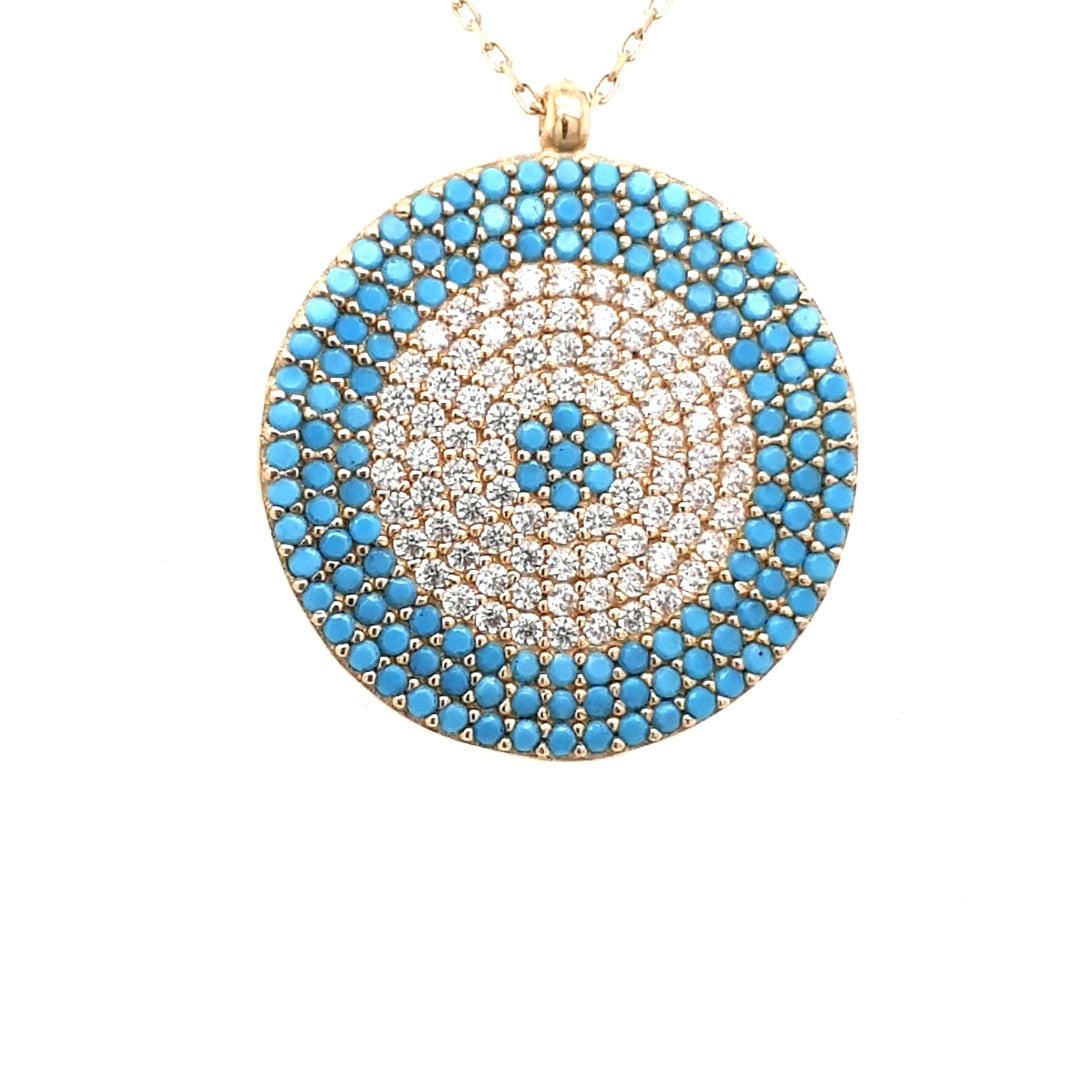 Collier Kette Anhänger Rund Gelbgold 585 / 14 kt hellblaue Farbsteine/Zirkonia Damen 188888