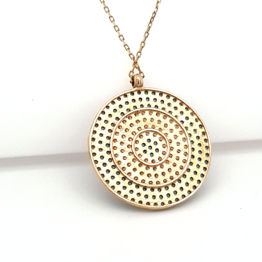Collier Kette Anhänger Rund Gelbgold 585 / 14 kt hellblaue Farbsteine/Zirkonia Damen 188888