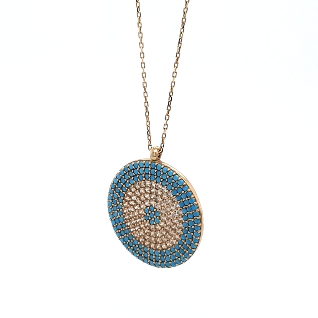 Collier Kette Anhänger Rund Gelbgold 585 / 14 kt hellblaue Farbsteine/Zirkonia Damen 188888