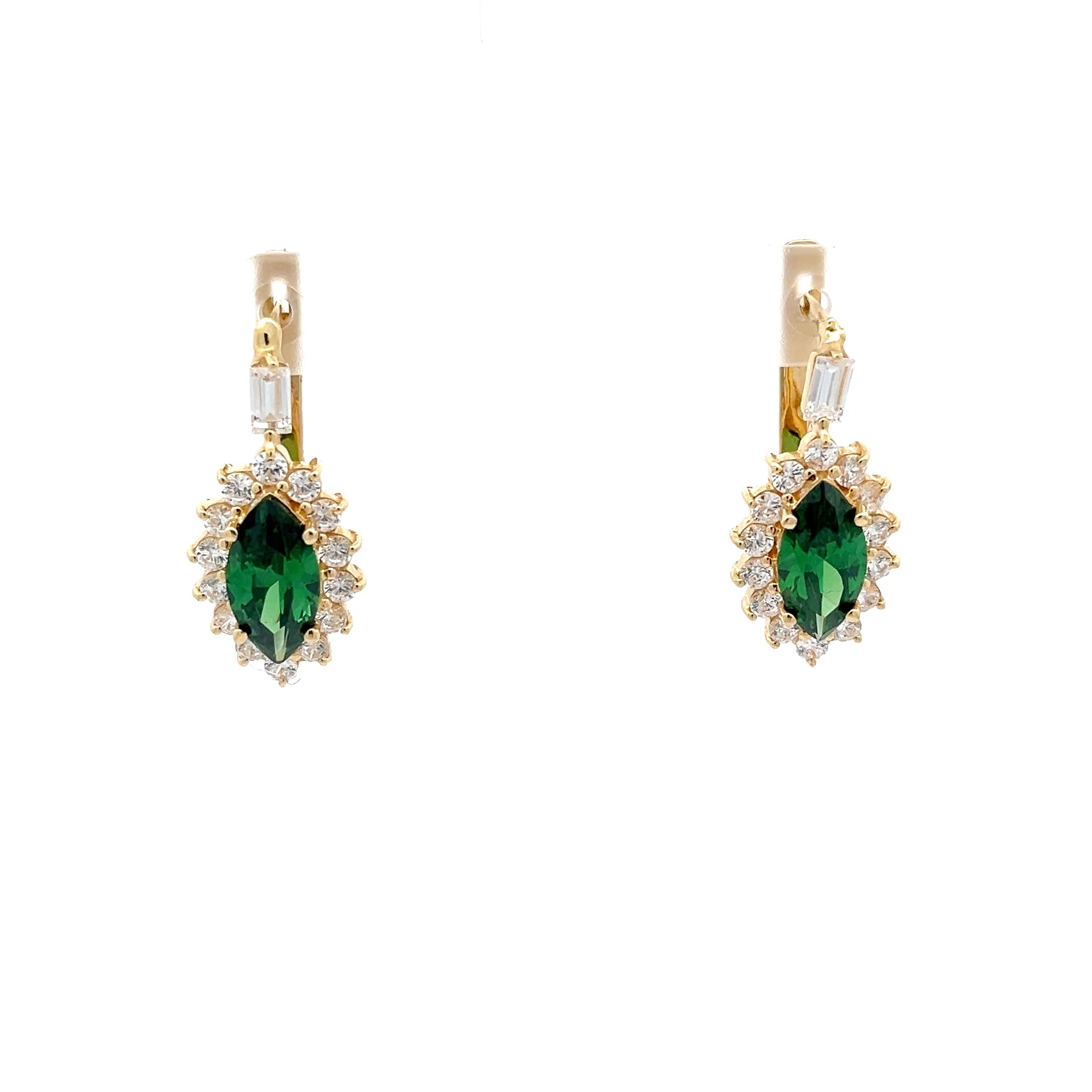 Ohrringe Gelb Gold 585/14kt Zirkonia und Farbstein grün