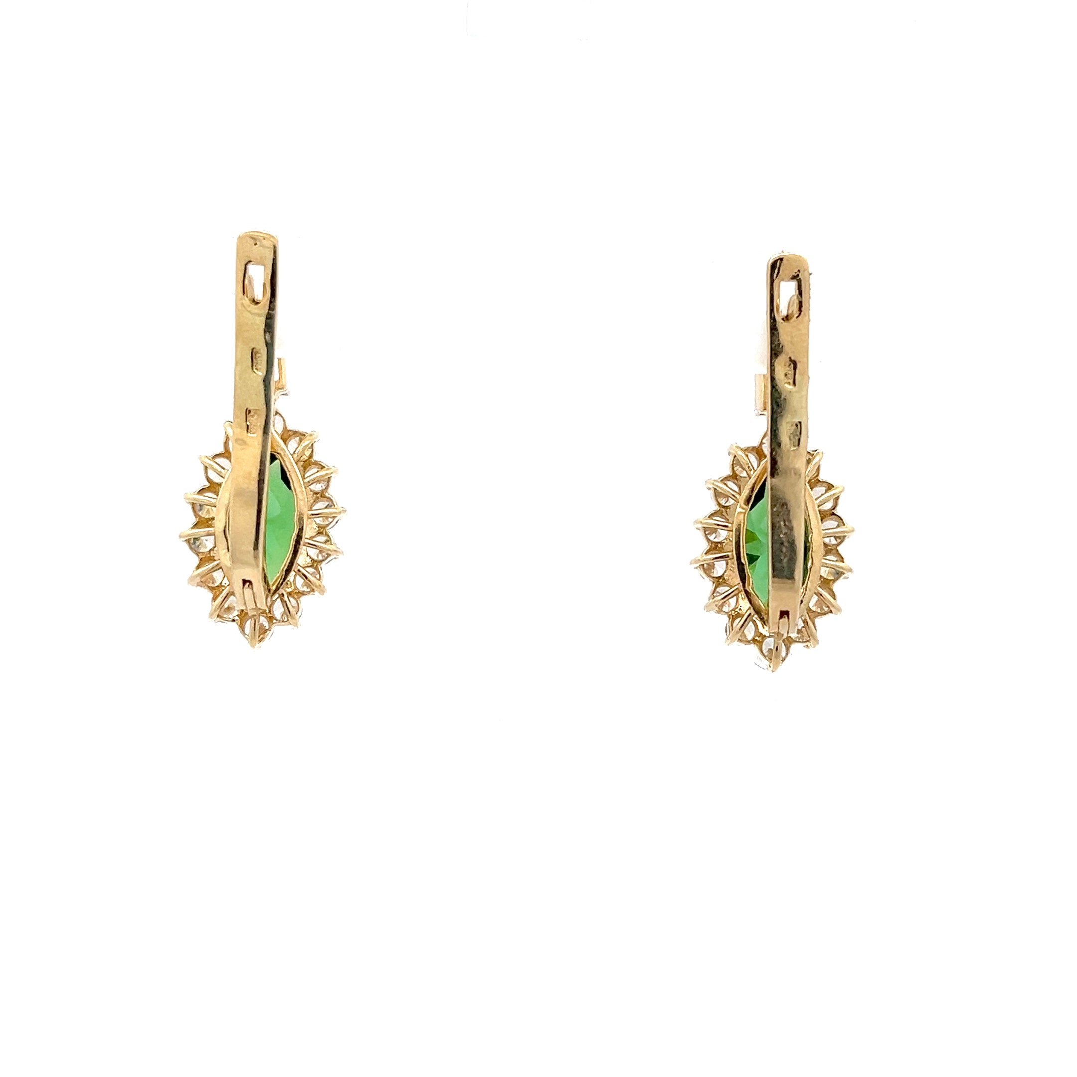 Ohrringe Gelb Gold 585/14kt Zirkonia und Farbstein grün