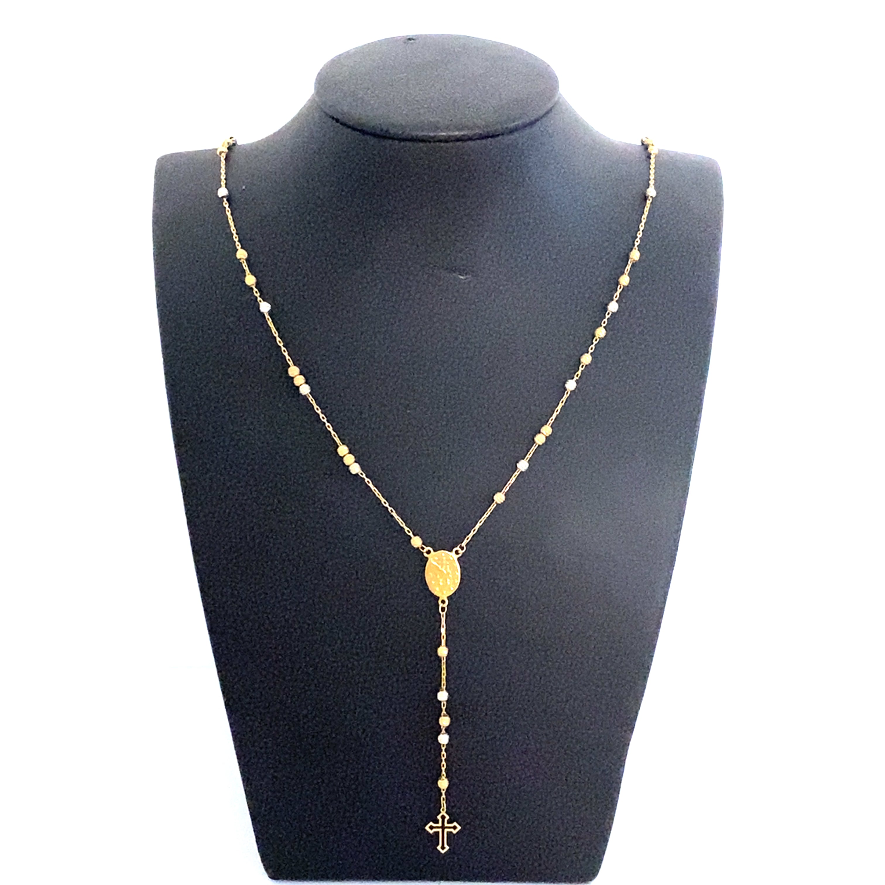 Kette 750/18kt Tricolor mit kleinen Kugeln und Kreuzanhänger