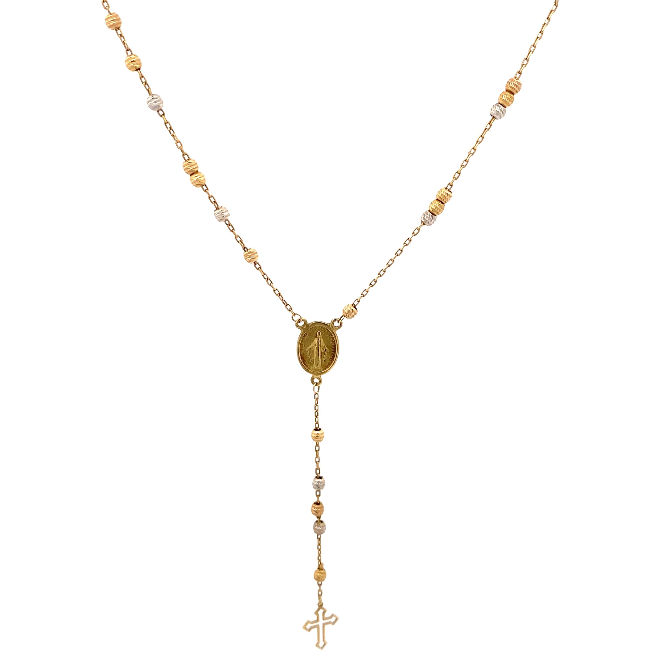 Kette 750/18kt Tricolor mit kleinen Kugeln und Kreuzanhänger