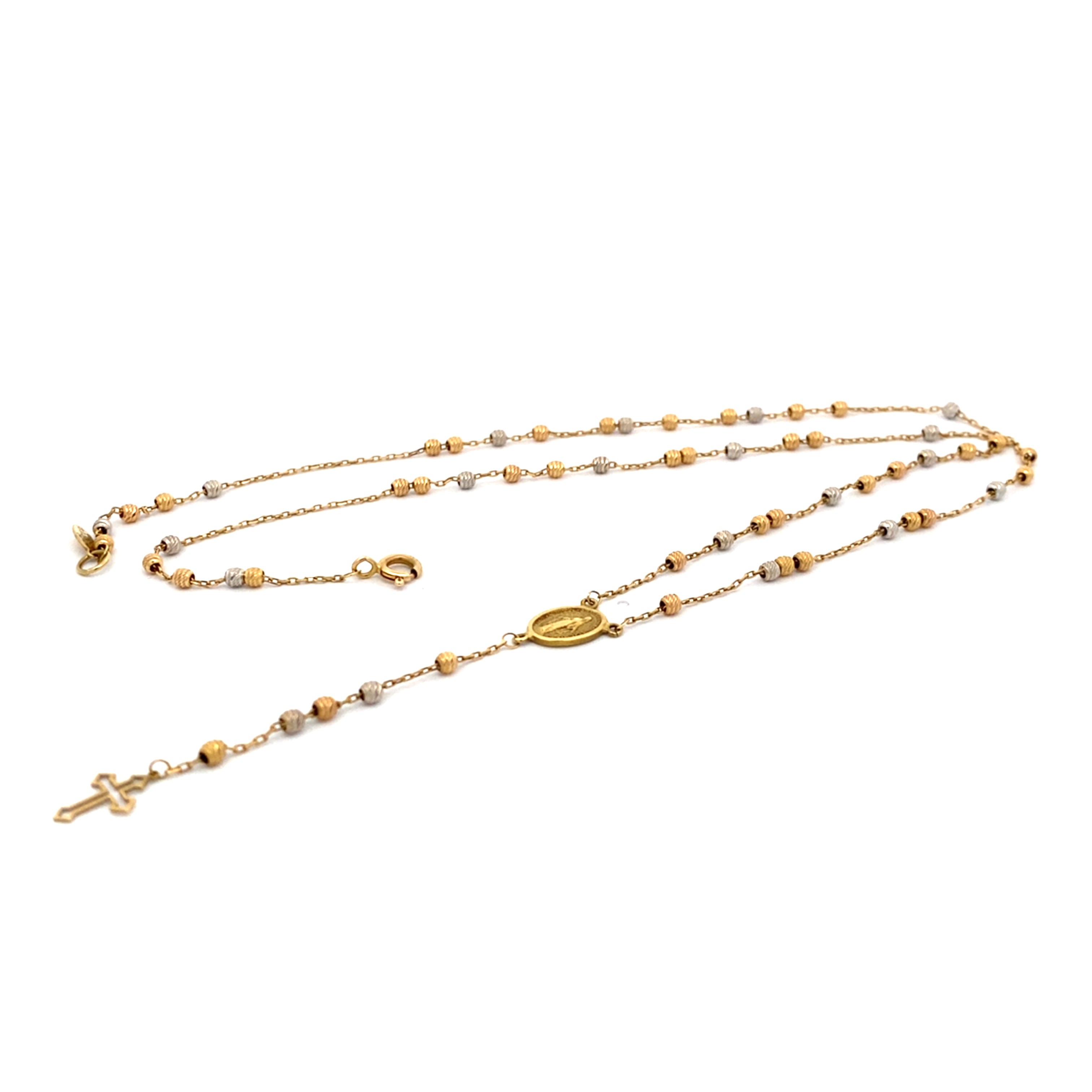 Kette 750/18kt Tricolor mit kleinen Kugeln und Kreuzanhänger