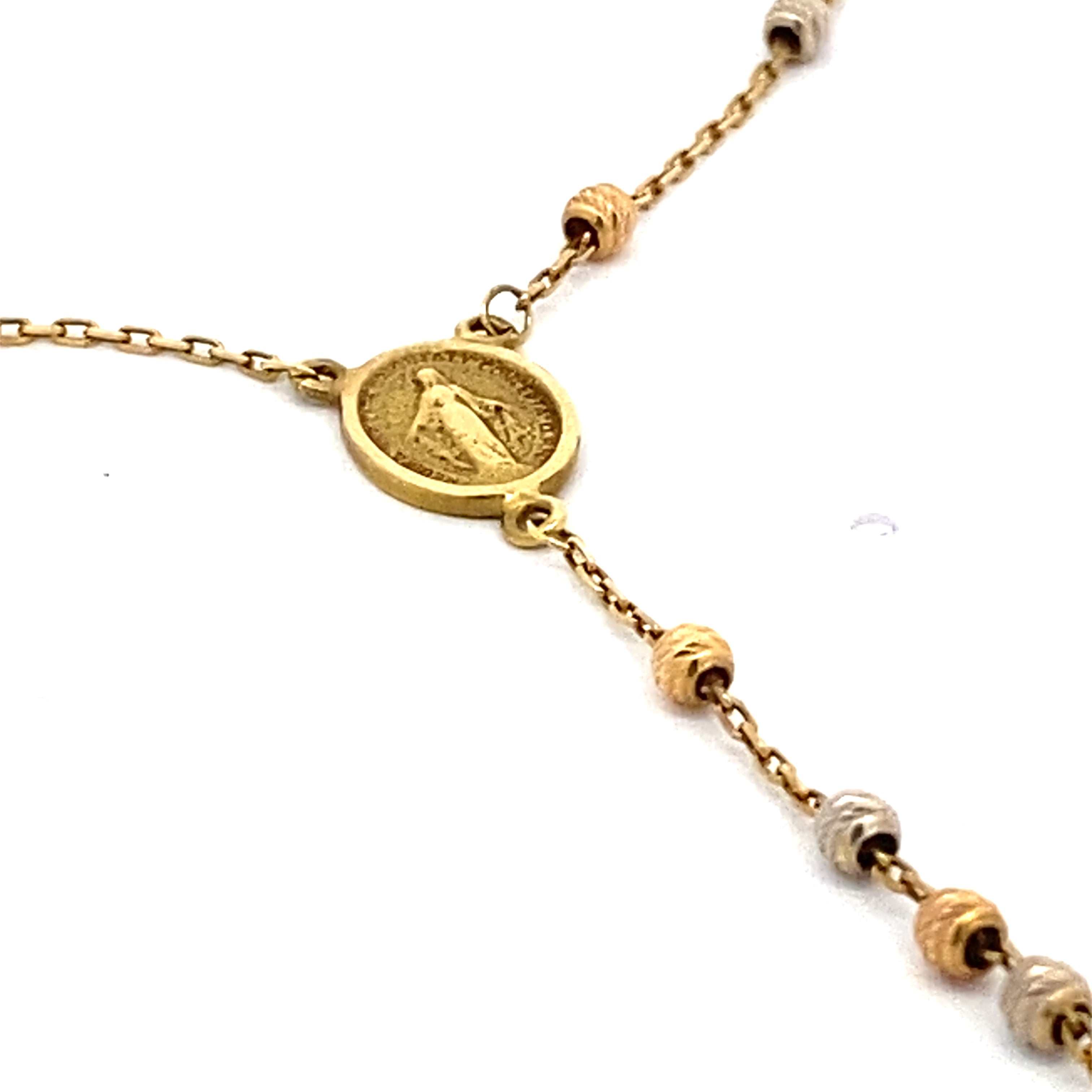 Kette 750/18kt Tricolor mit kleinen Kugeln und Kreuzanhänger