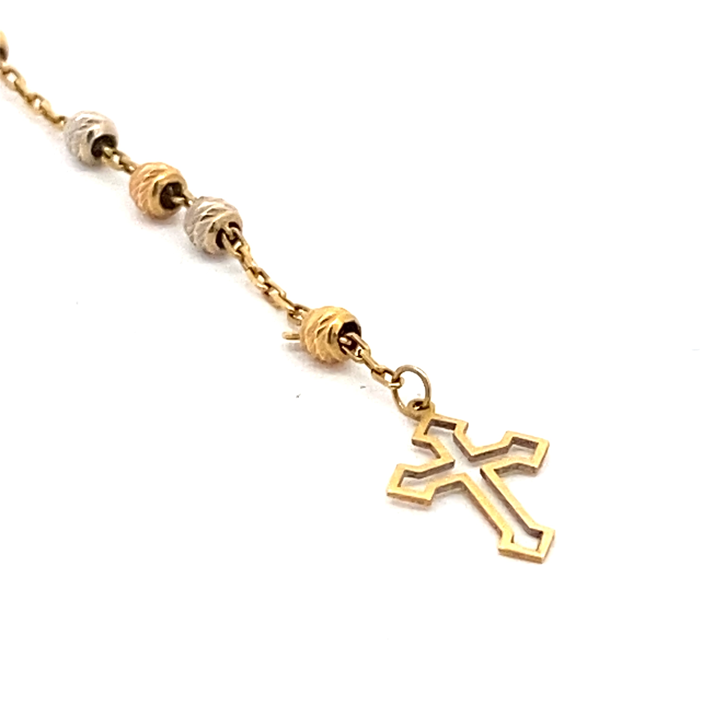Kette 750/18kt Tricolor mit kleinen Kugeln und Kreuzanhänger