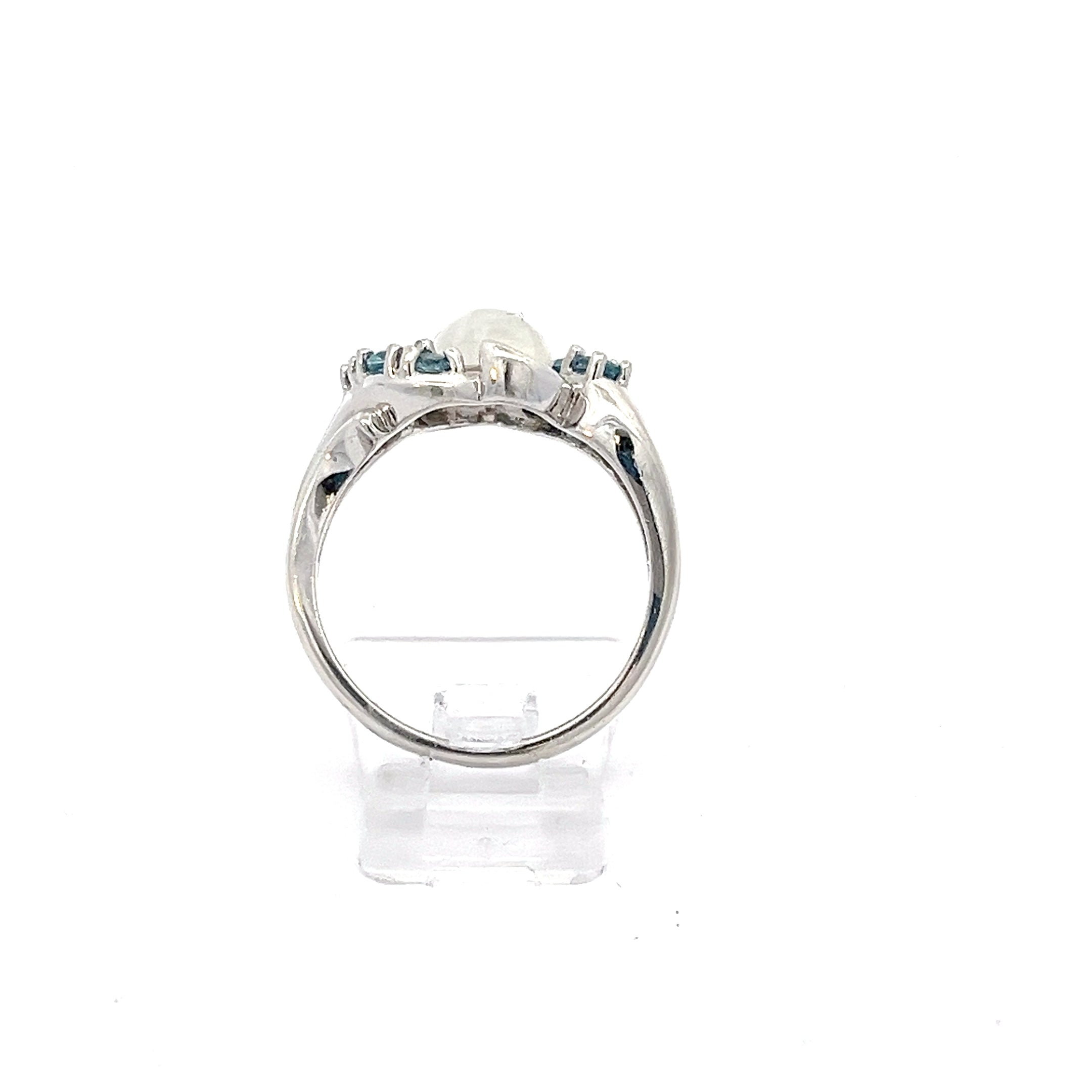 Sterling Silber Ring mit Mondstein und Farbsteine blau