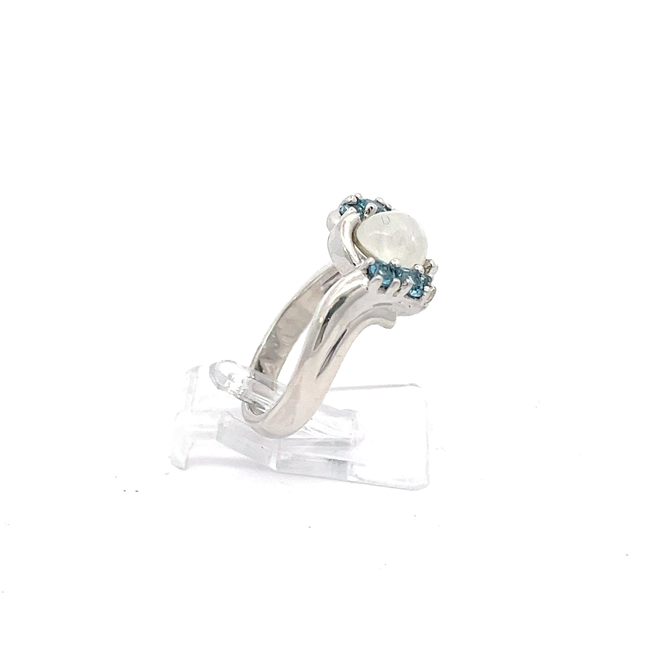 Sterling Silber Ring mit Mondstein und Farbsteine blau
