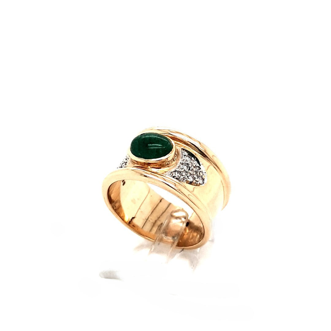Ring Gelb Weiß Gold 585 Brillanten Schmuckstein Grün