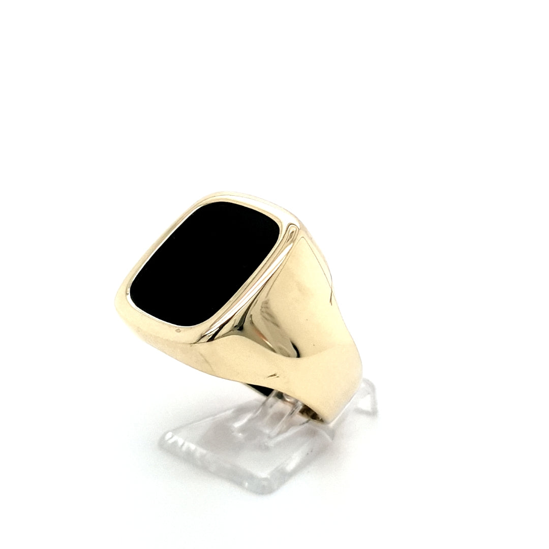 Ring Gelb Gold 585 Schmuckstein Schwarz Herren