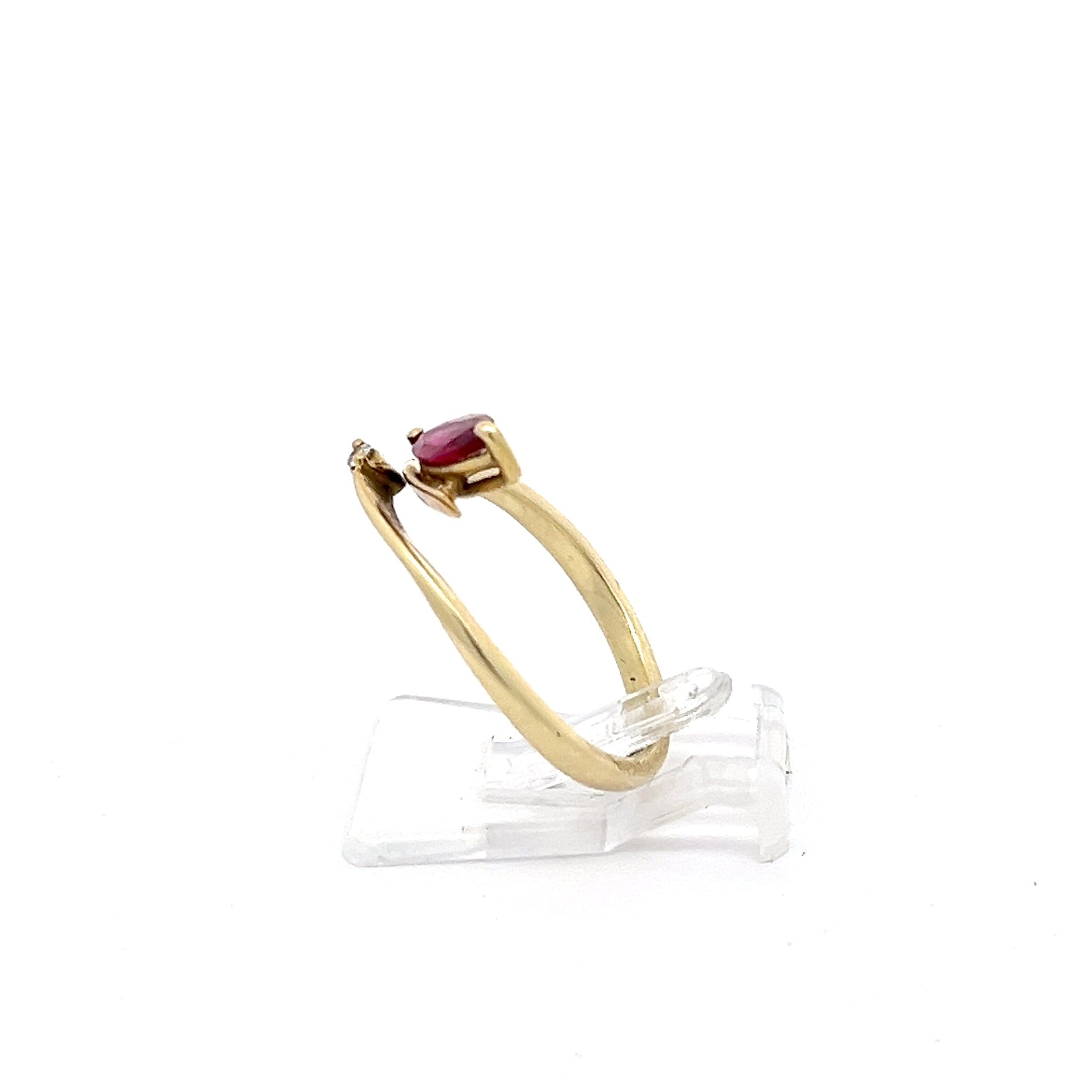 Damenring Gelbgold 585 14 Karat mit Diamant Farbstein Rot