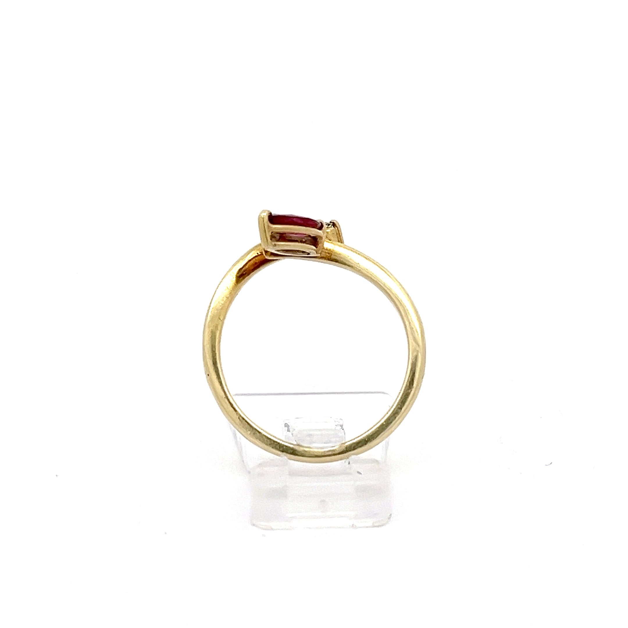 Damenring Gelbgold 585 14 Karat mit Diamant Farbstein Rot