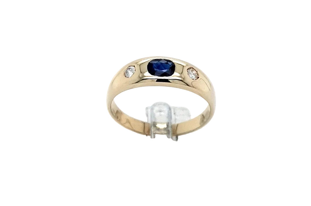 Ring Gelb Gold 585 Brillanten Schmuckstein Blau Unisex