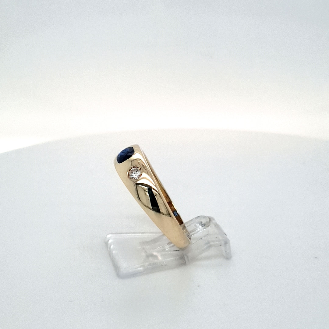 Ring Gelb Gold 585 Brillanten Schmuckstein Blau Unisex