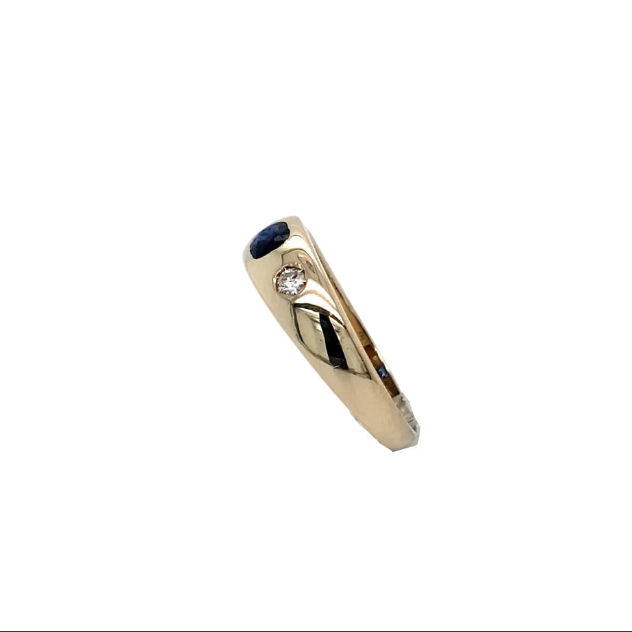 Ring Gelb Gold 585 Brillanten Schmuckstein Blau Unisex