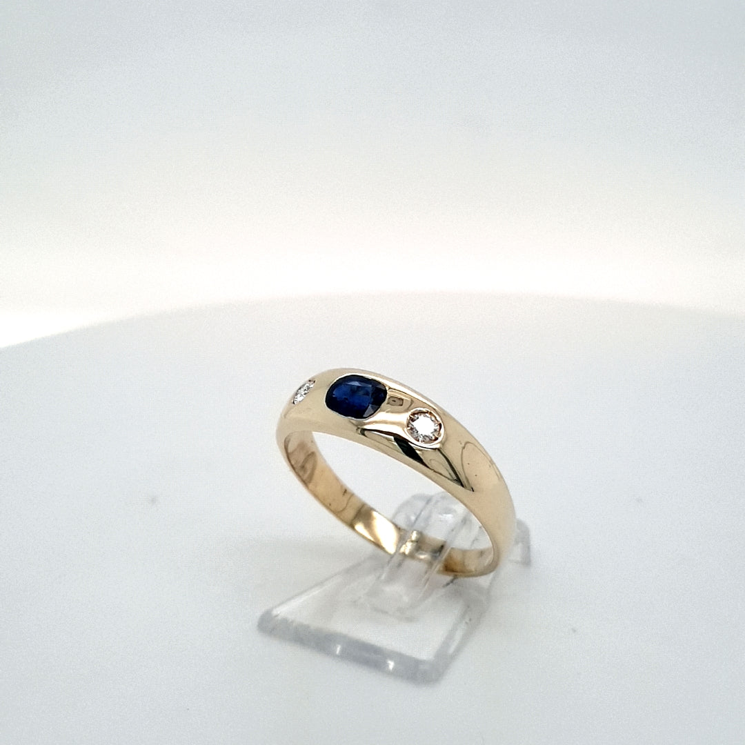 Ring Gelb Gold 585 Brillanten Schmuckstein Blau Unisex