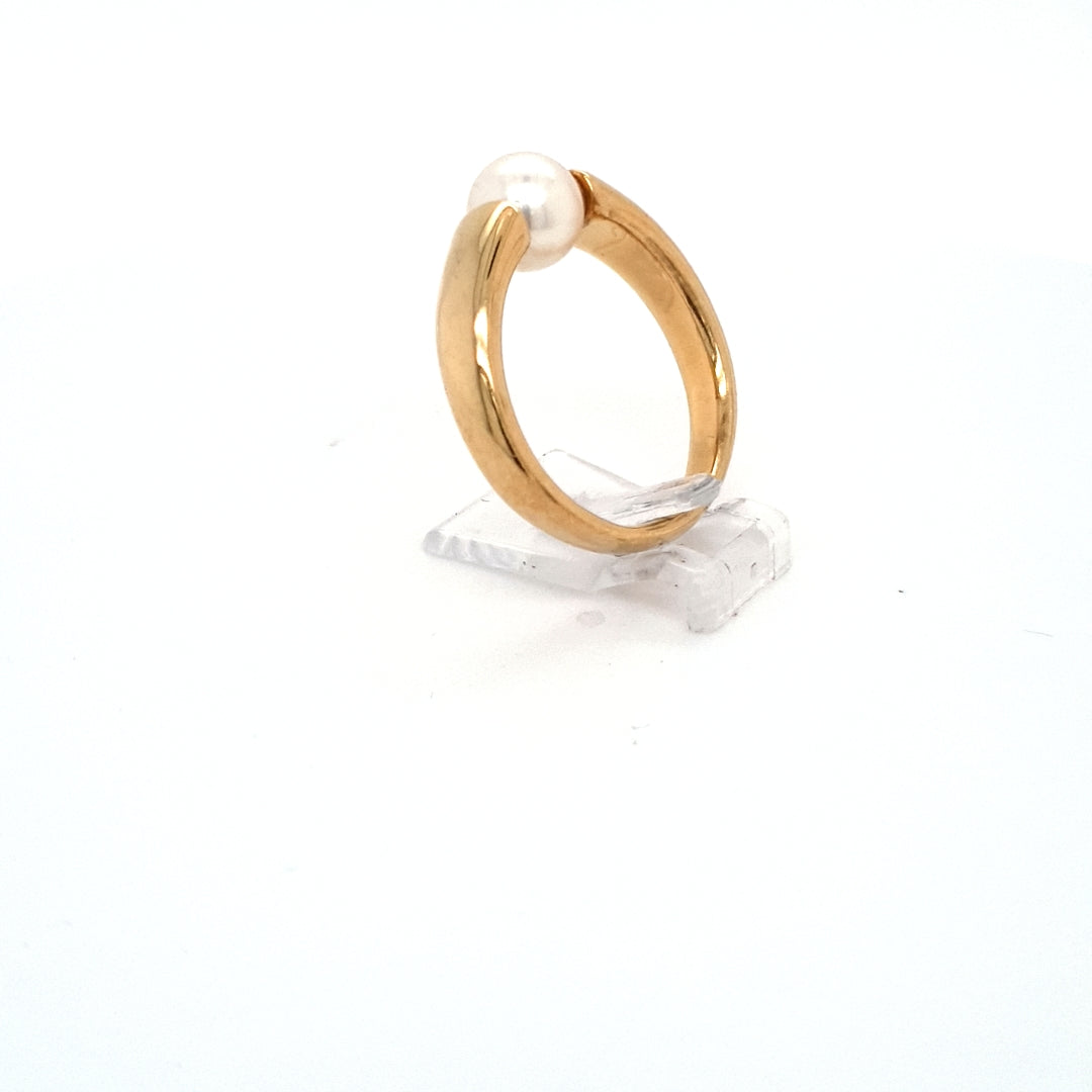 Damen Ring Gelbgold 750/18 kt Akoyaperle *65* Massiv 10,5 gr Schmuck 207446