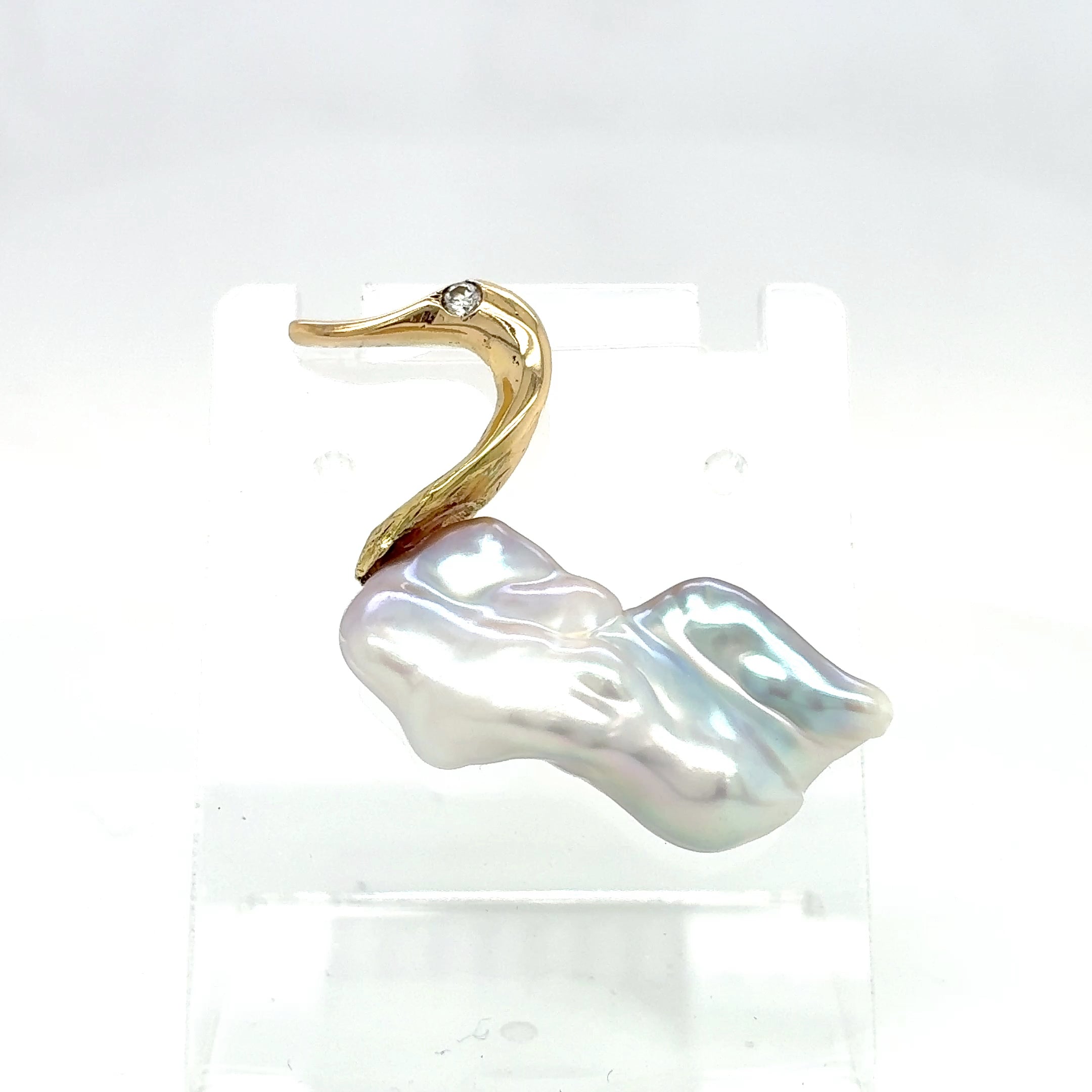 Anhänger Schwan Gold 750 Gelbgold Brillant Perle