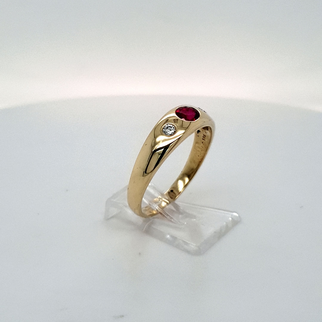 Ring Gelb Gold 585 Brillanten Schmuckstein Rot Unisex