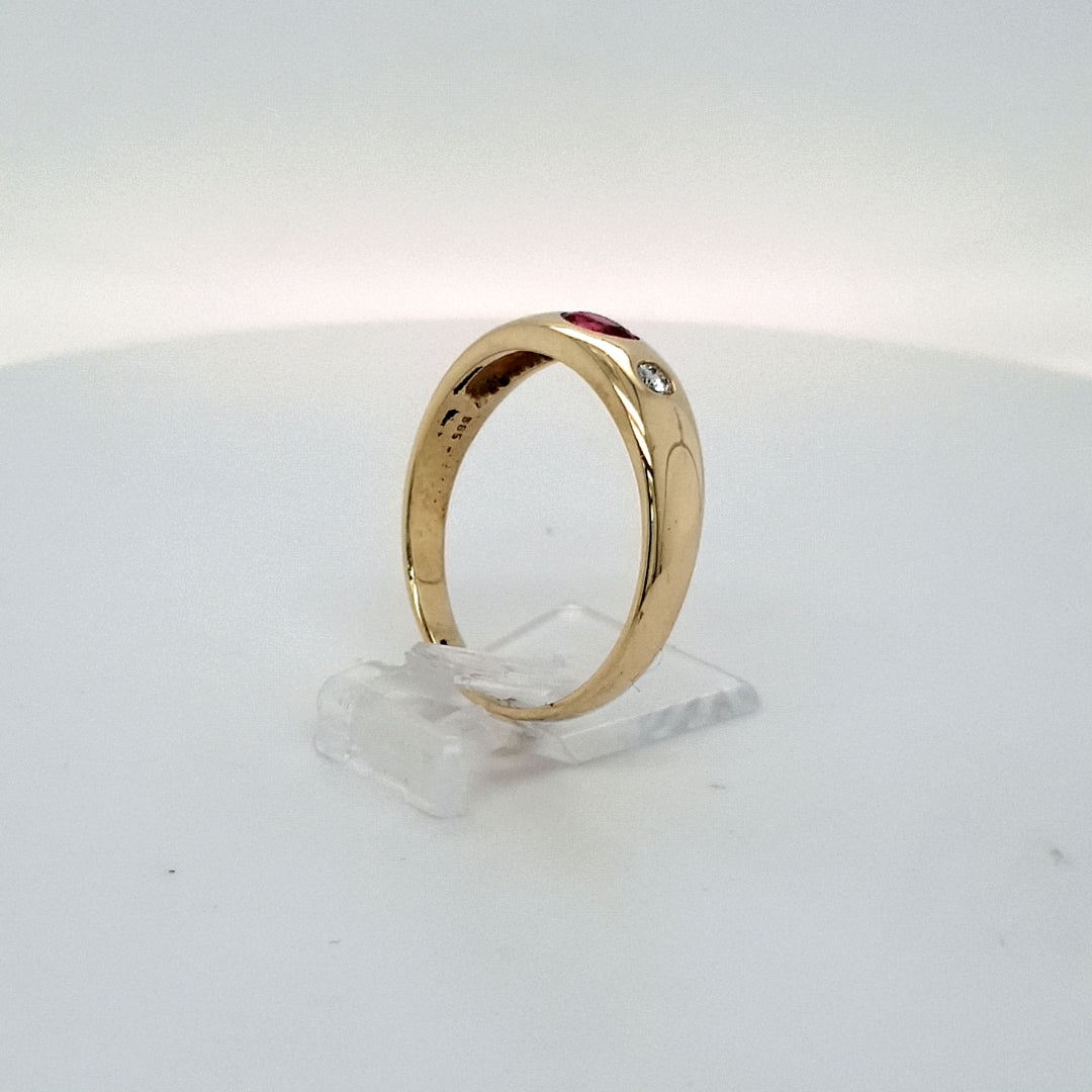 Ring Gelb Gold 585 Brillanten Schmuckstein Rot Unisex