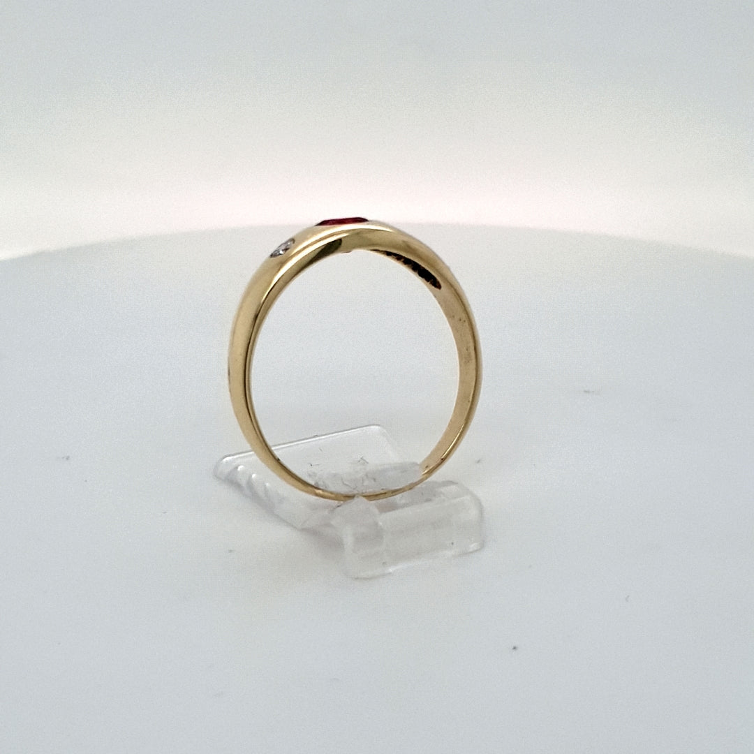 Ring Gelb Gold 585 Brillanten Schmuckstein Rot Unisex