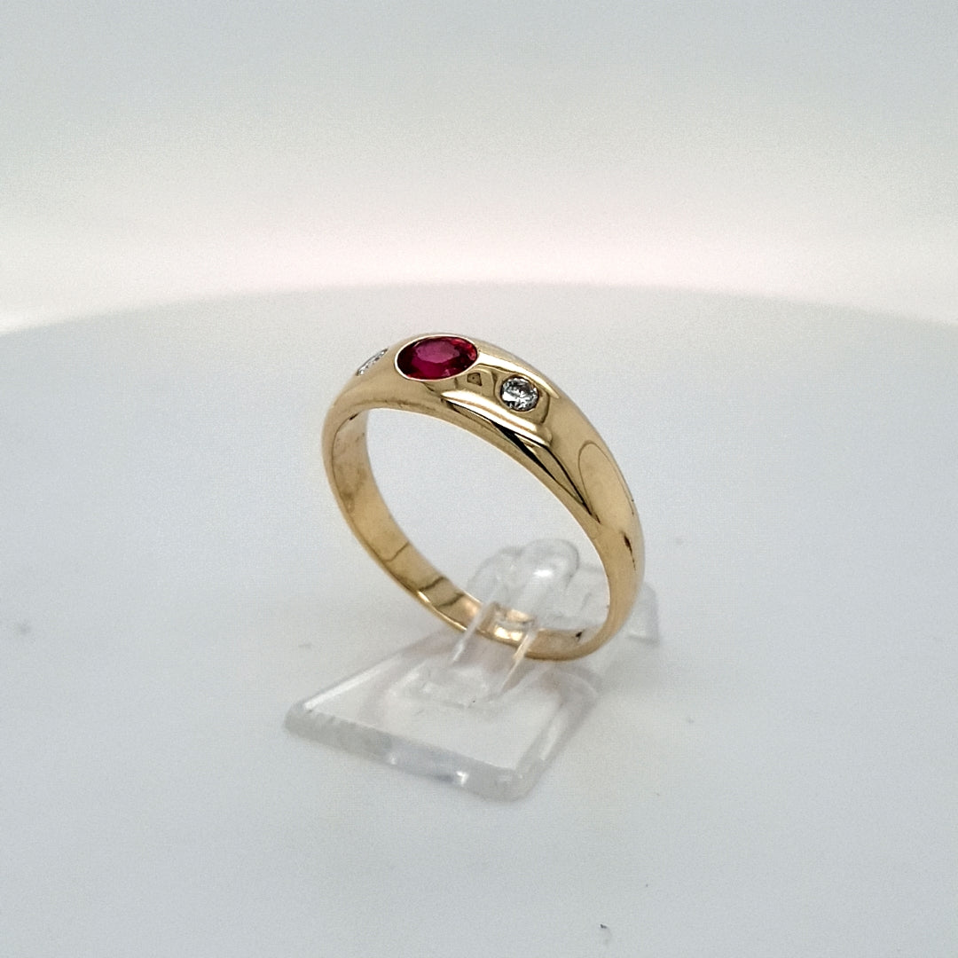 Ring Gelb Gold 585 Brillanten Schmuckstein Rot Unisex