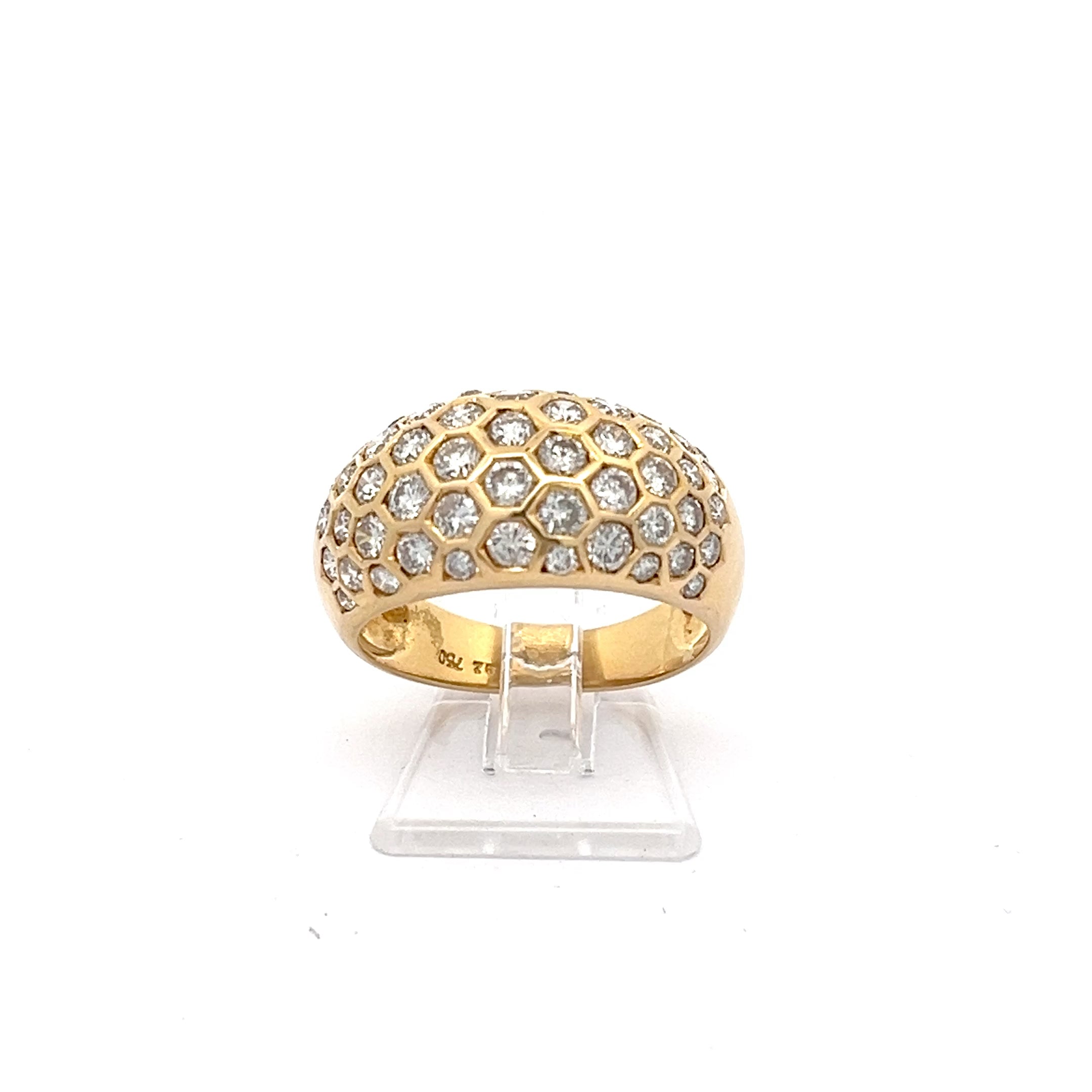 Brillanten Ring mit Bienenwaben-Muster Gelb Gold 750 18 Karat