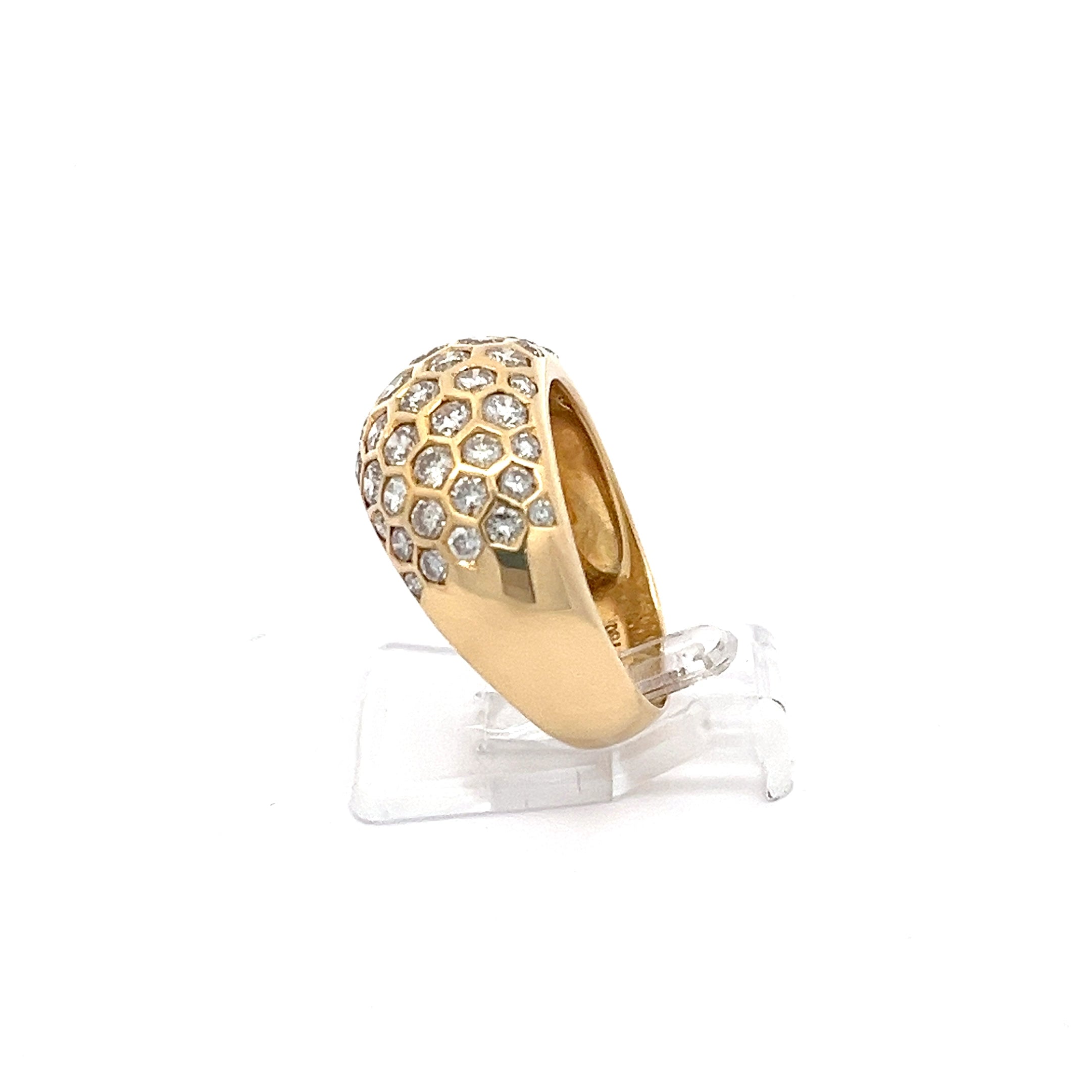 Brillanten Ring mit Bienenwaben-Muster Gelb Gold 750 18 Karat