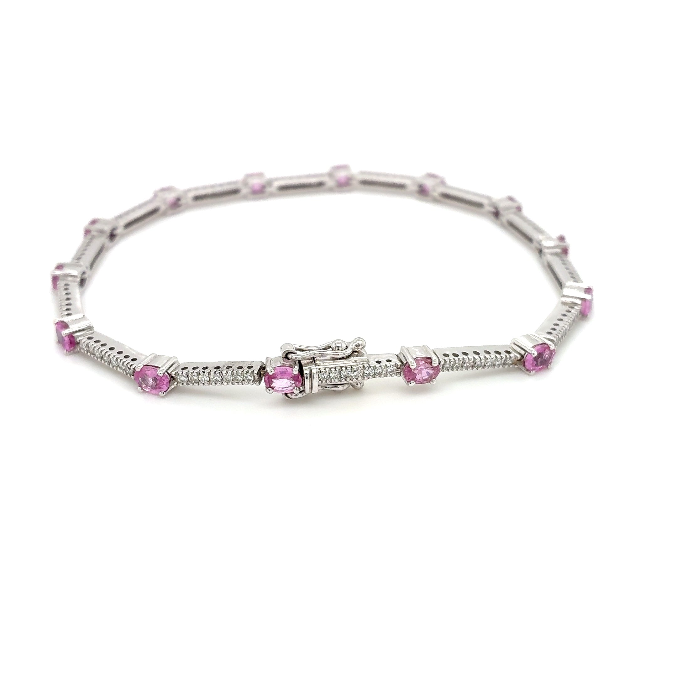 Armband Gold 585 Weißgold 14Kt Brillant Pinker Saphir 19cm