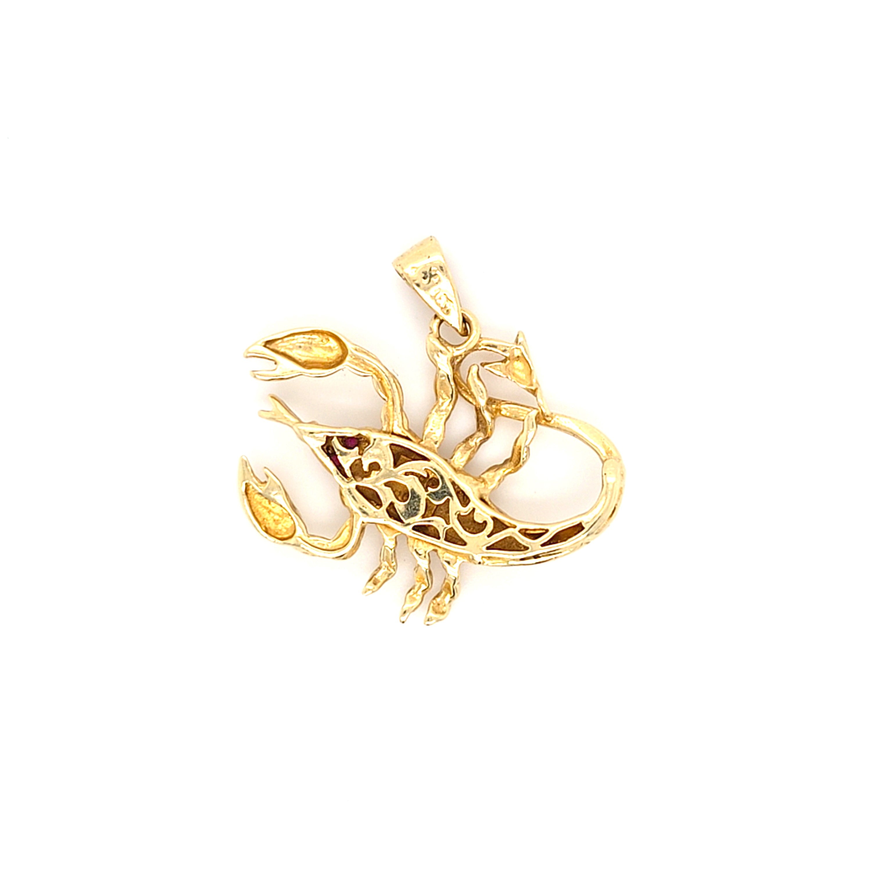 Anhänger Schmuck Gold 585 14 kt Skorpion Schmucksteine Rot Geschenk