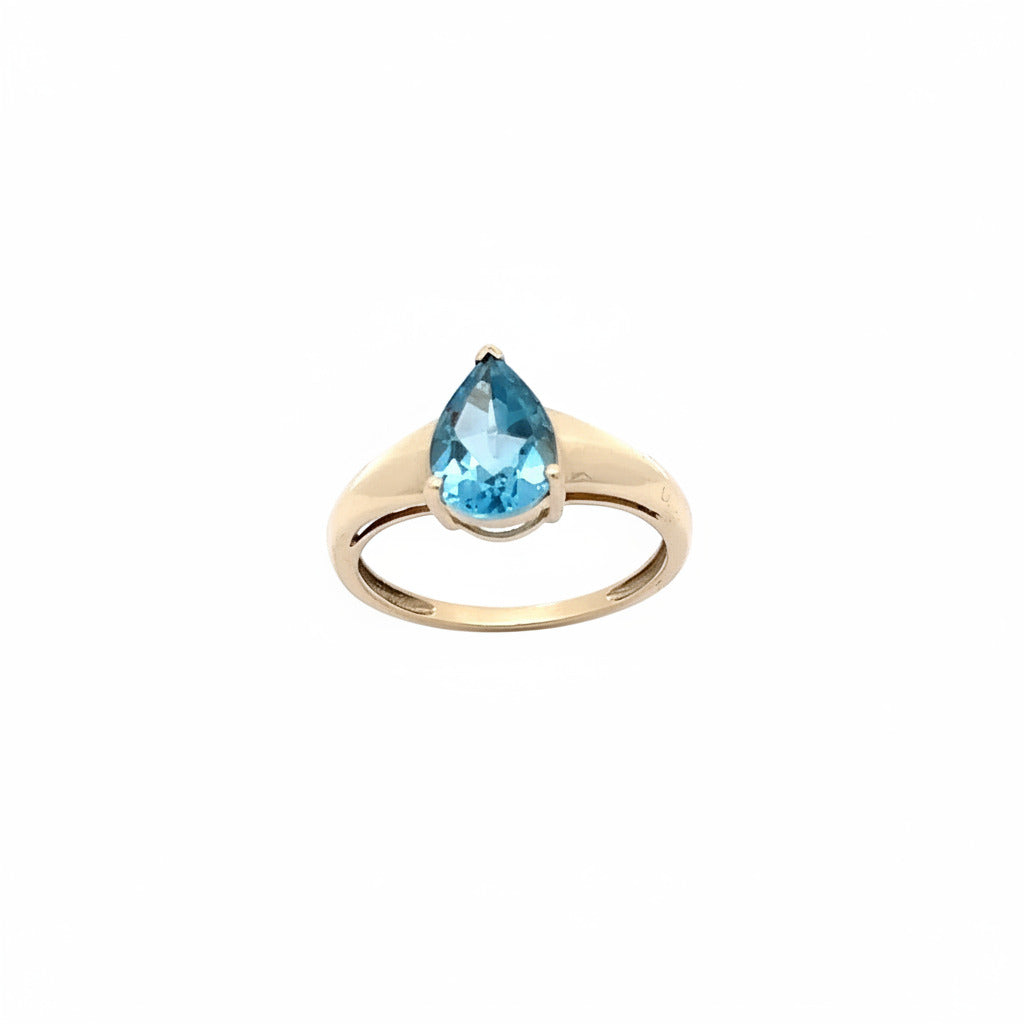 Damenring Gelb Gold 375 9 Karat mit blauem Stein *56