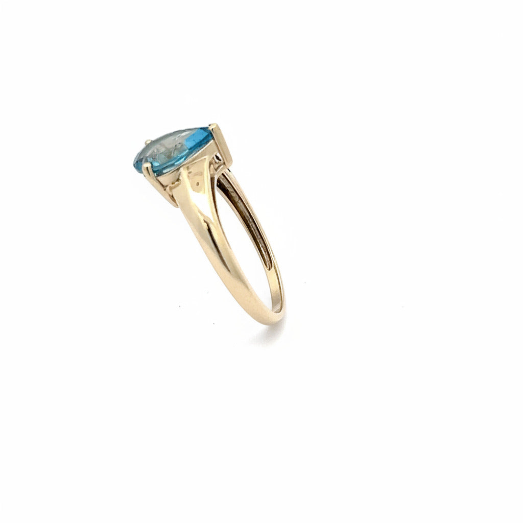 Damenring Gelb Gold 375 9 Karat mit blauem Stein *56