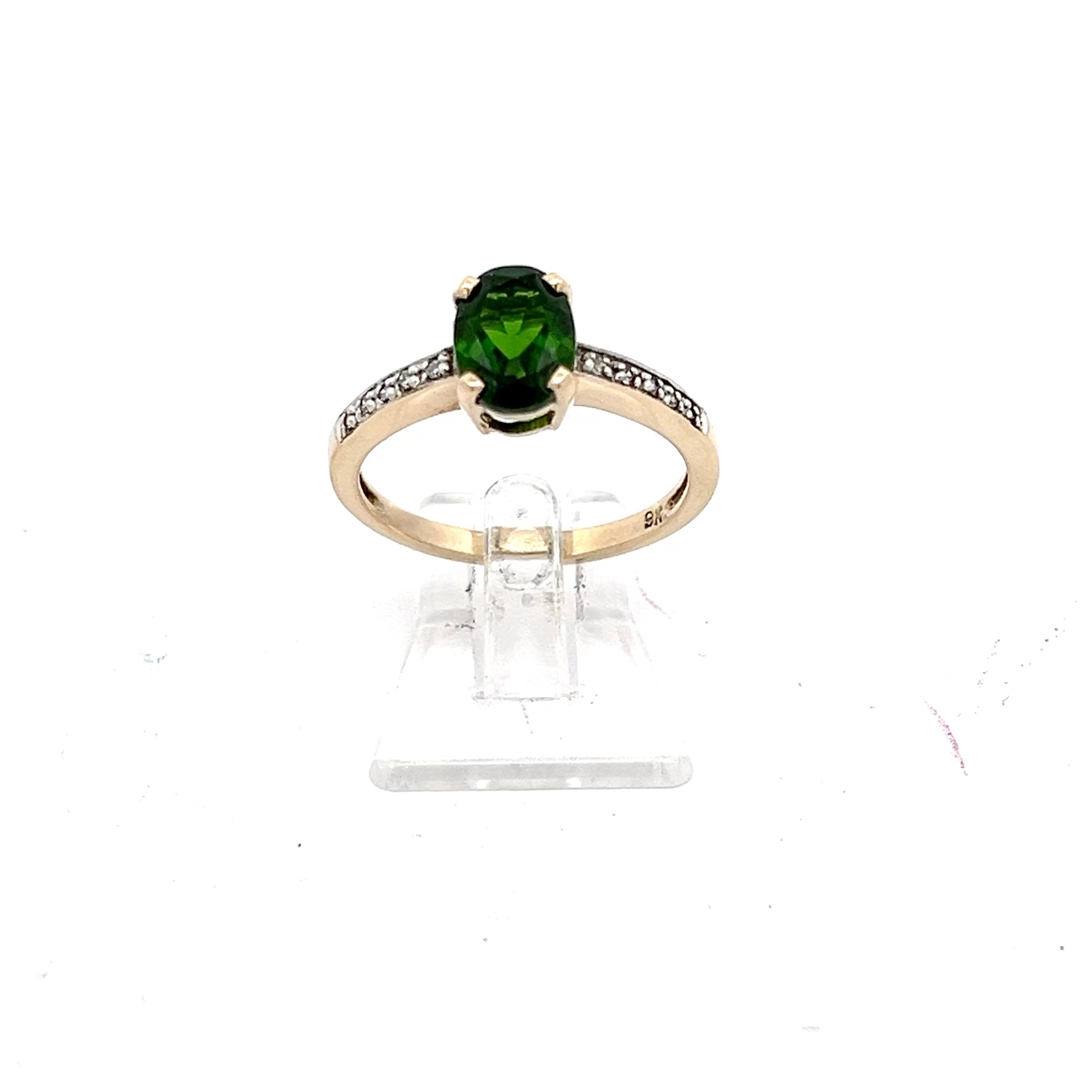 Russischer Diopsid Goldring 375 mit Diamanten *54 mit Echtheitszertifikat