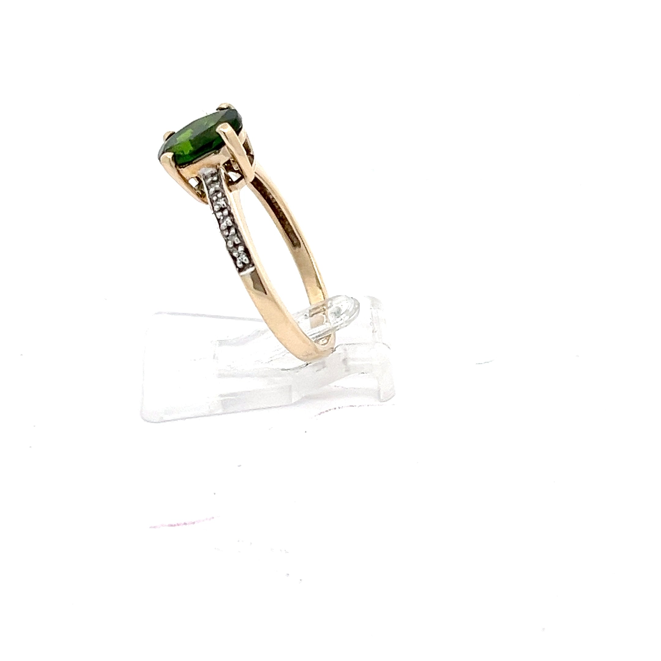 Russischer Diopsid Goldring 375 mit Diamanten *54 mit Echtheitszertifikat