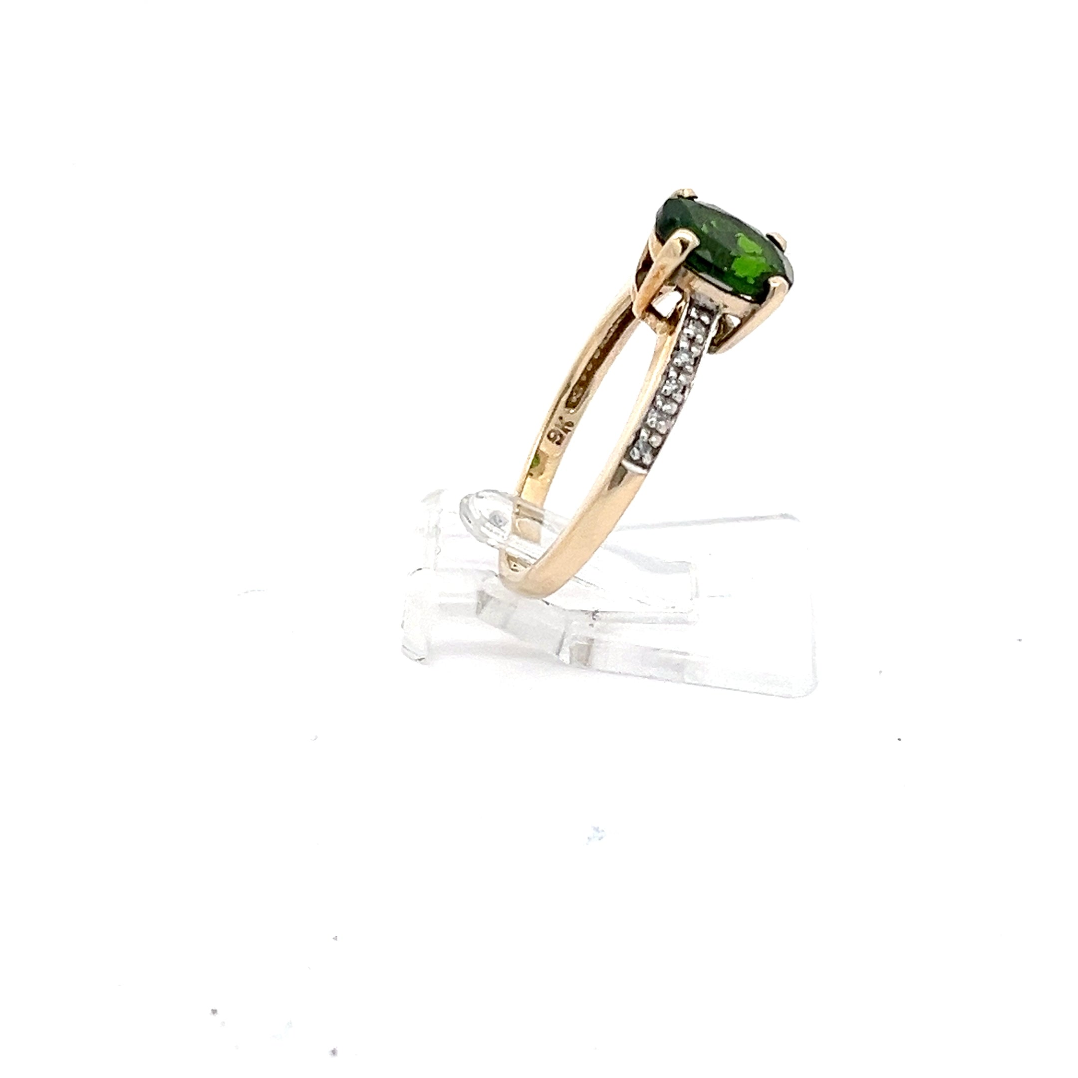 Russischer Diopsid Goldring 375 mit Diamanten *54 mit Echtheitszertifikat