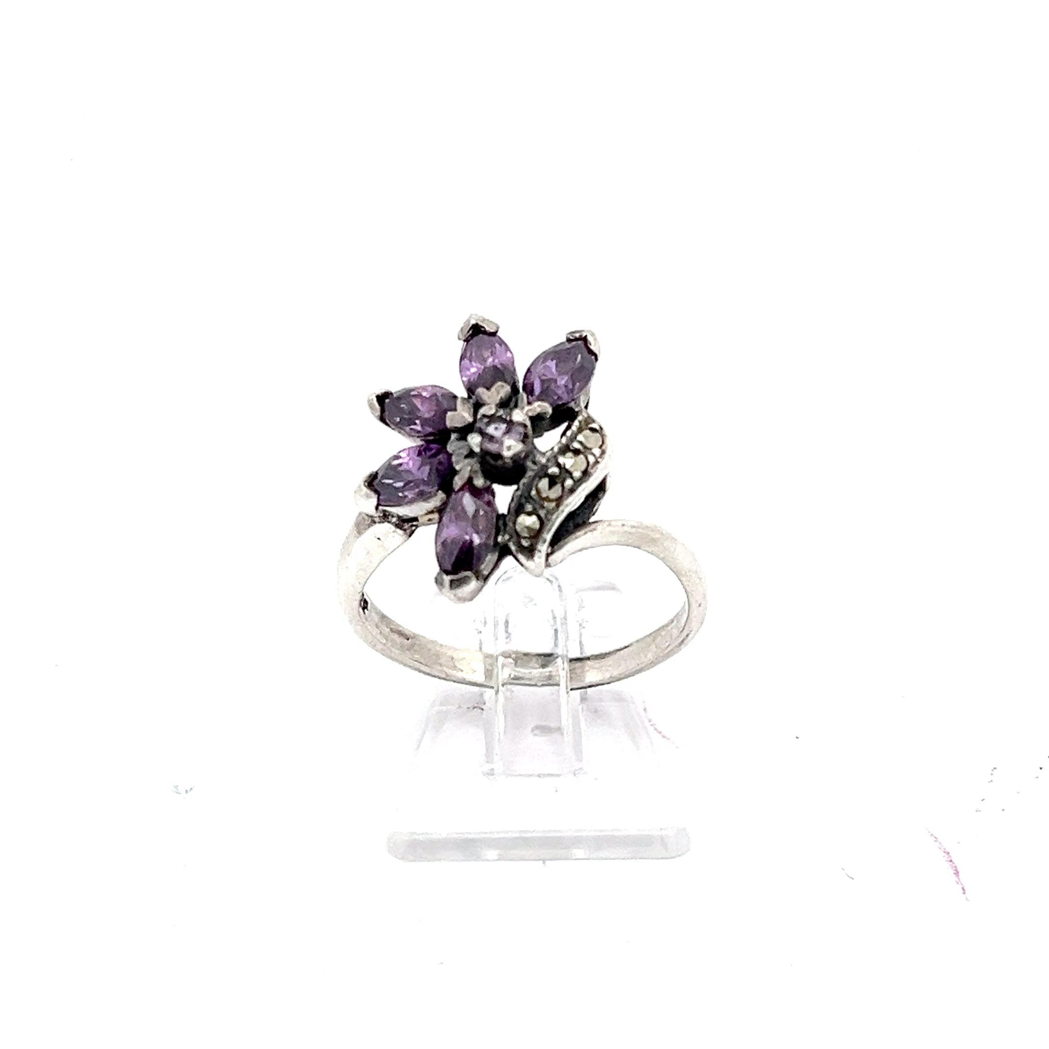 lila Floraler Sterling Silber 925 Ring *57
