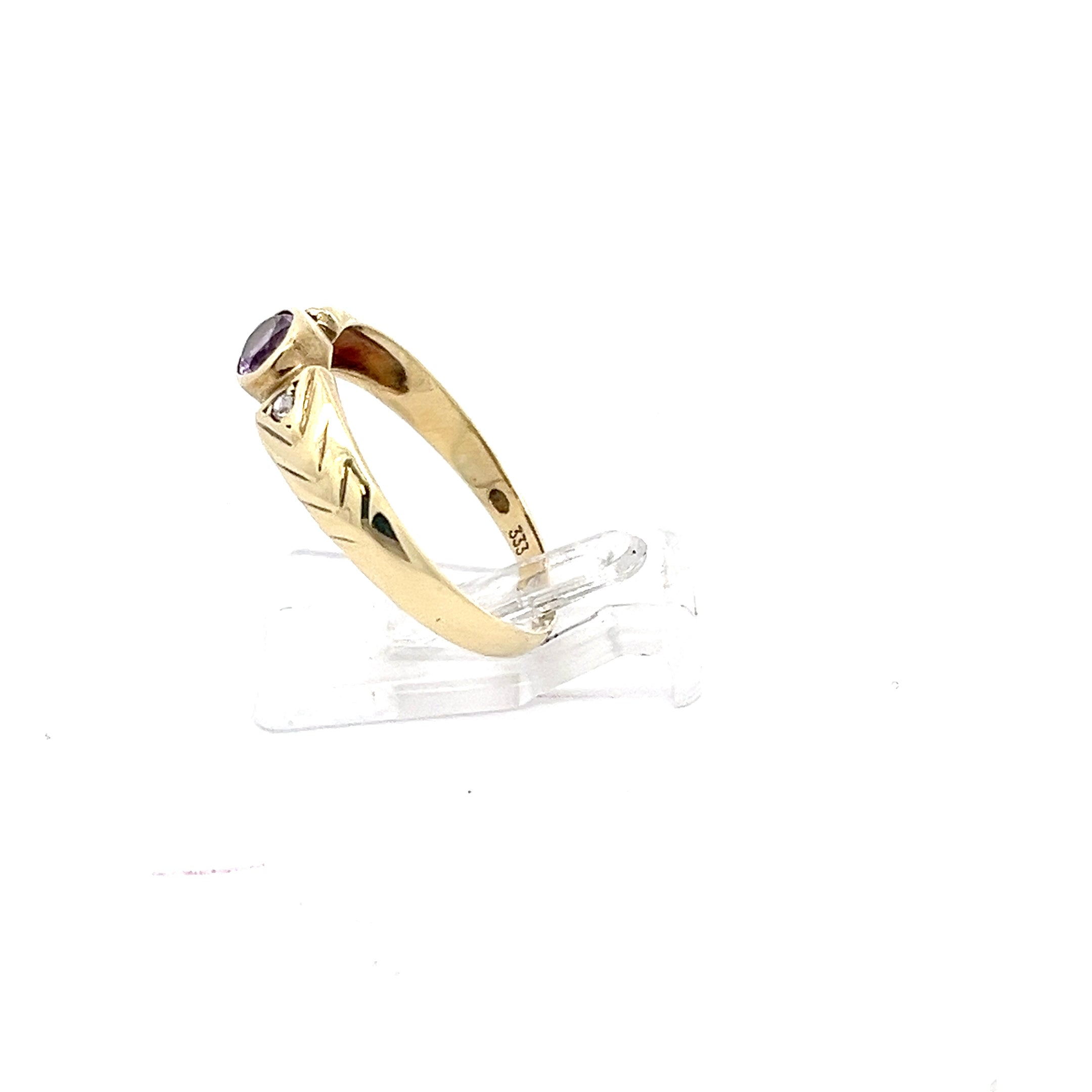 Damenring Gelb Gold 333 8 Karat mit lila Farbstein *58