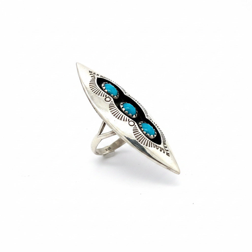 Navajo Sterling Silber 925 Ring mit türkisen Steinen Gr.56