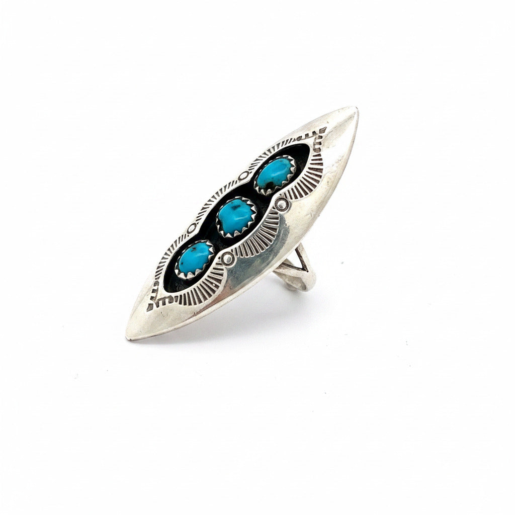 Navajo Sterling Silber 925 Ring mit türkisen Steinen Gr.56