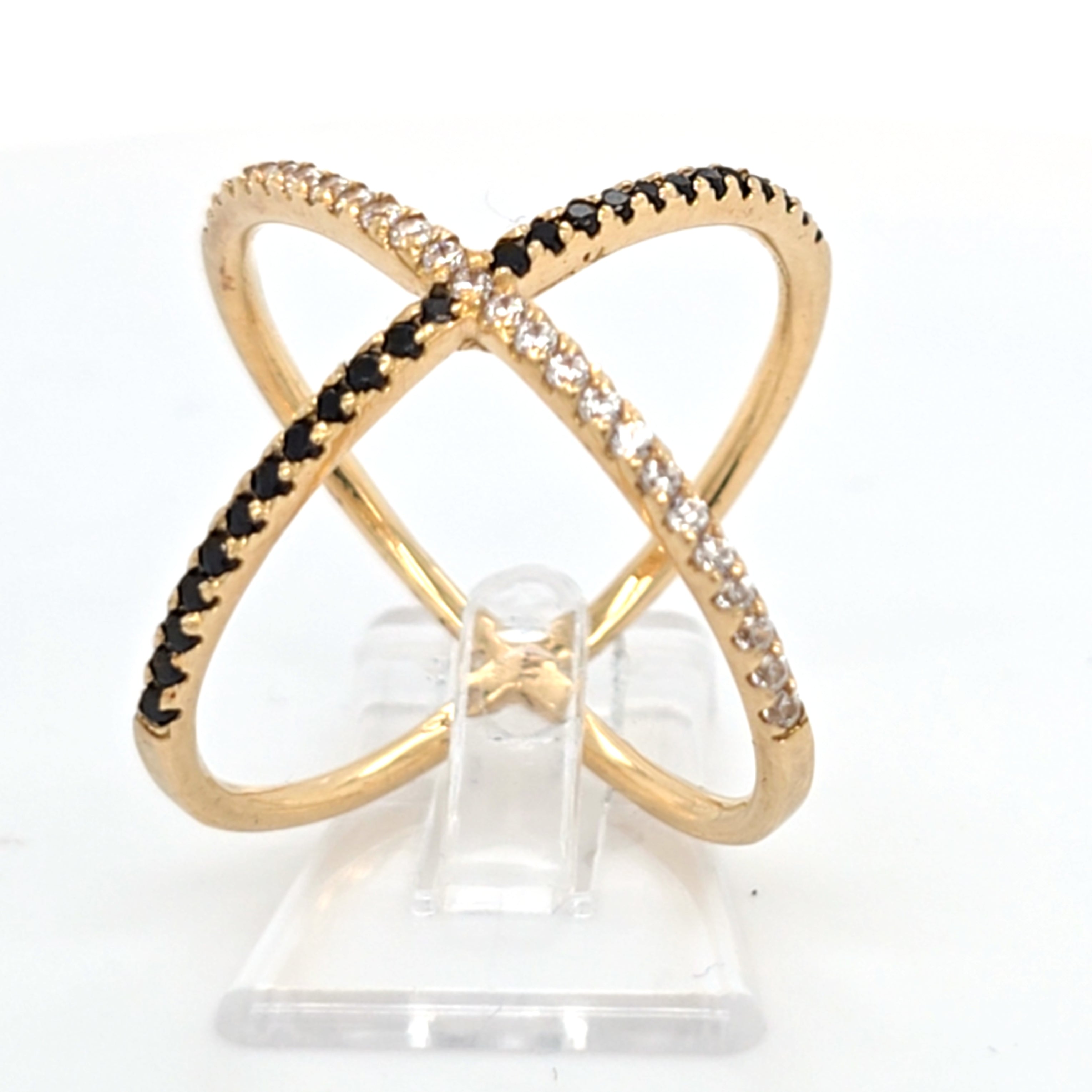 Ring Crossover Gold 750 18 kt Damen Zirkonia Schwarze Schmucksteine